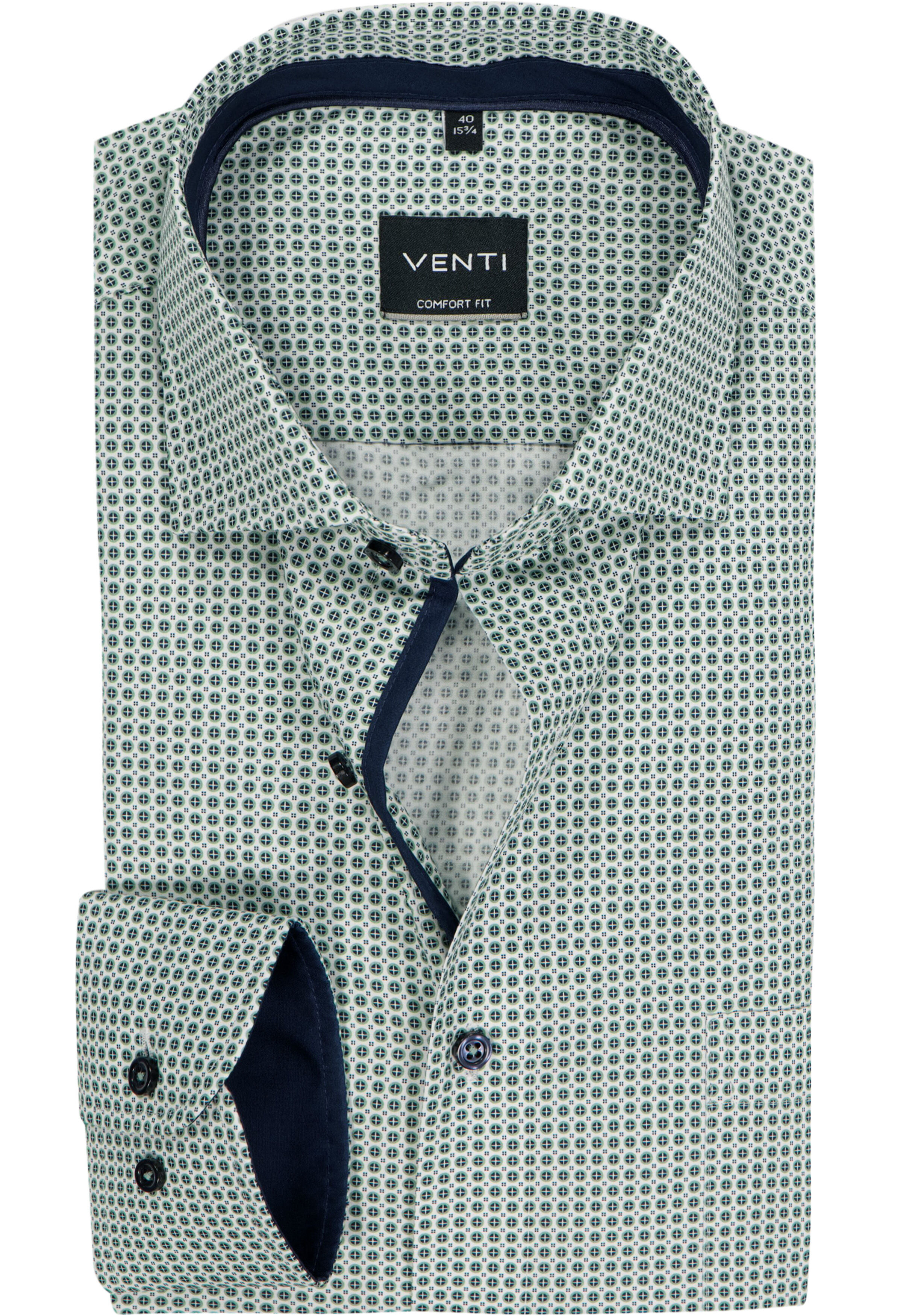 VENTI CASA MODA comfort fit overhemd, mouwlengte 72 cm, popeline, wit met groen en blauw dessin