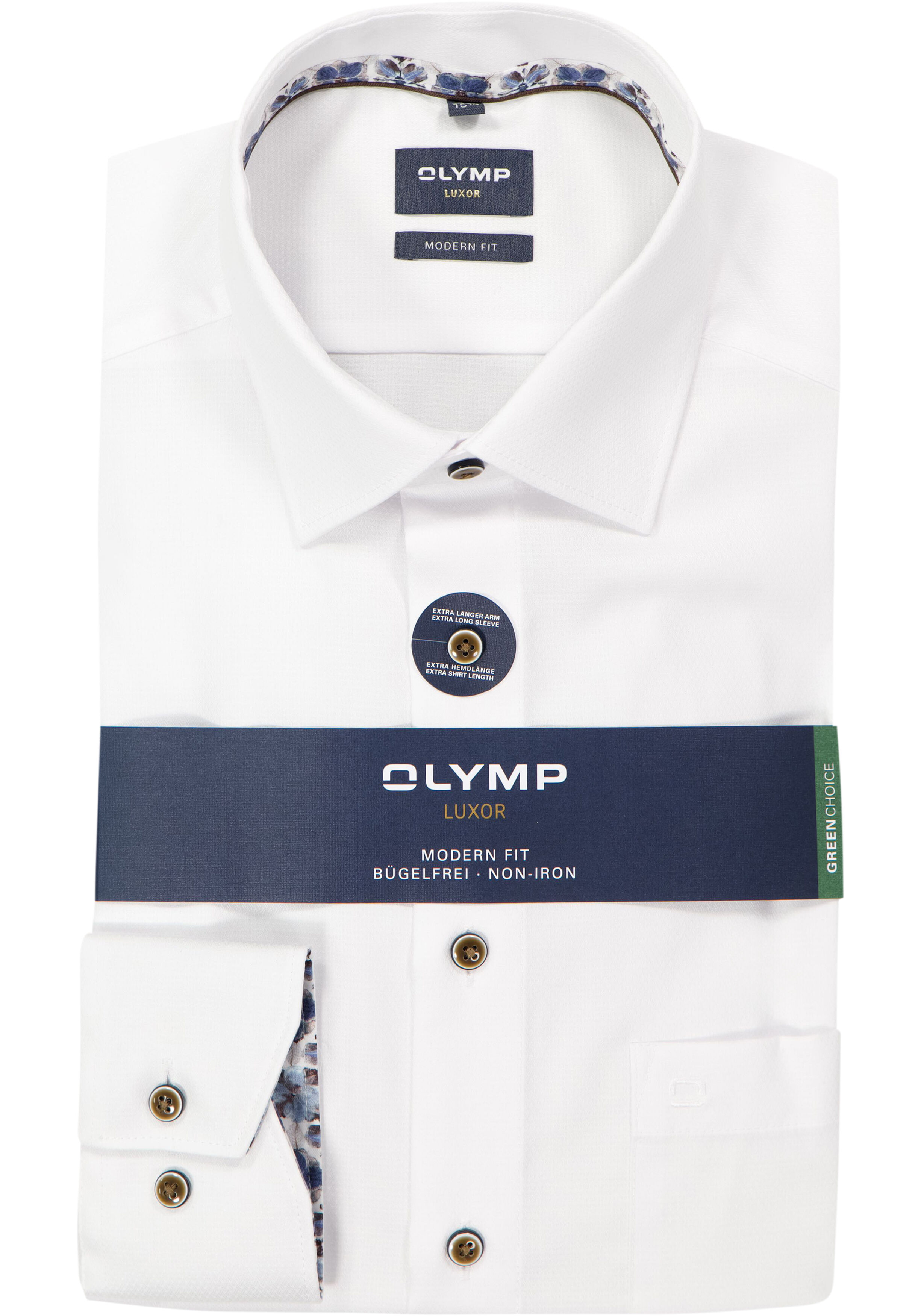 OLYMP Luxor modern fit overhemd, mouwlengte 7, structuur, wit