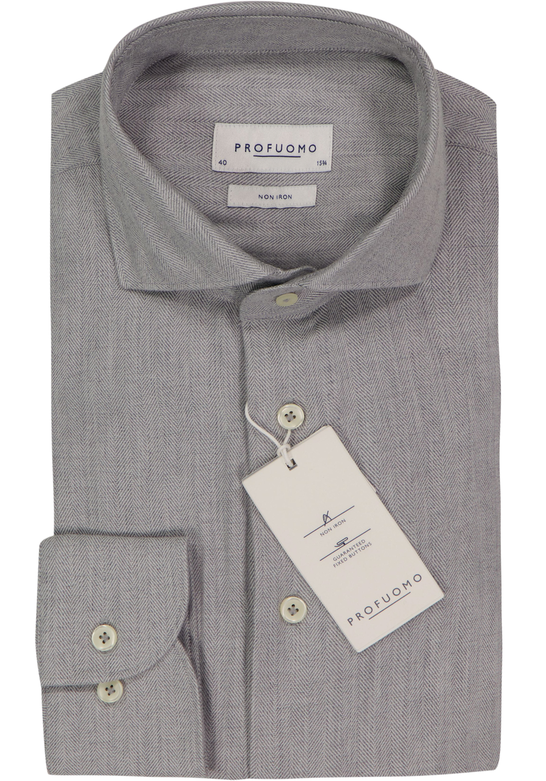Profuomo slim fit heren overhemd, herringbone, grijs Profuomo slim fit heren overhemd, herringbone, grijs