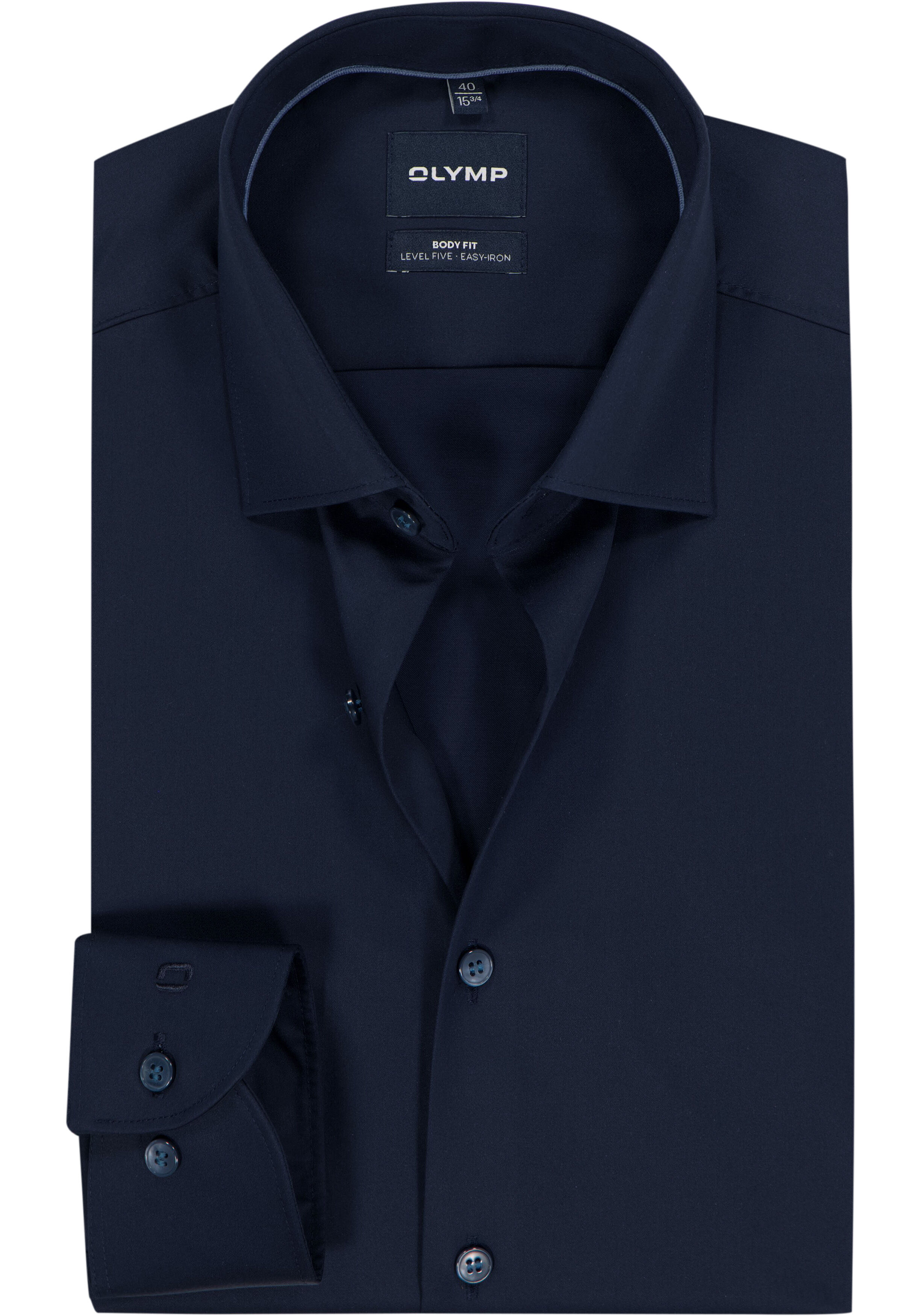 OLYMP Level 5 body fit overhemd, satijnbinding, donkerblauw