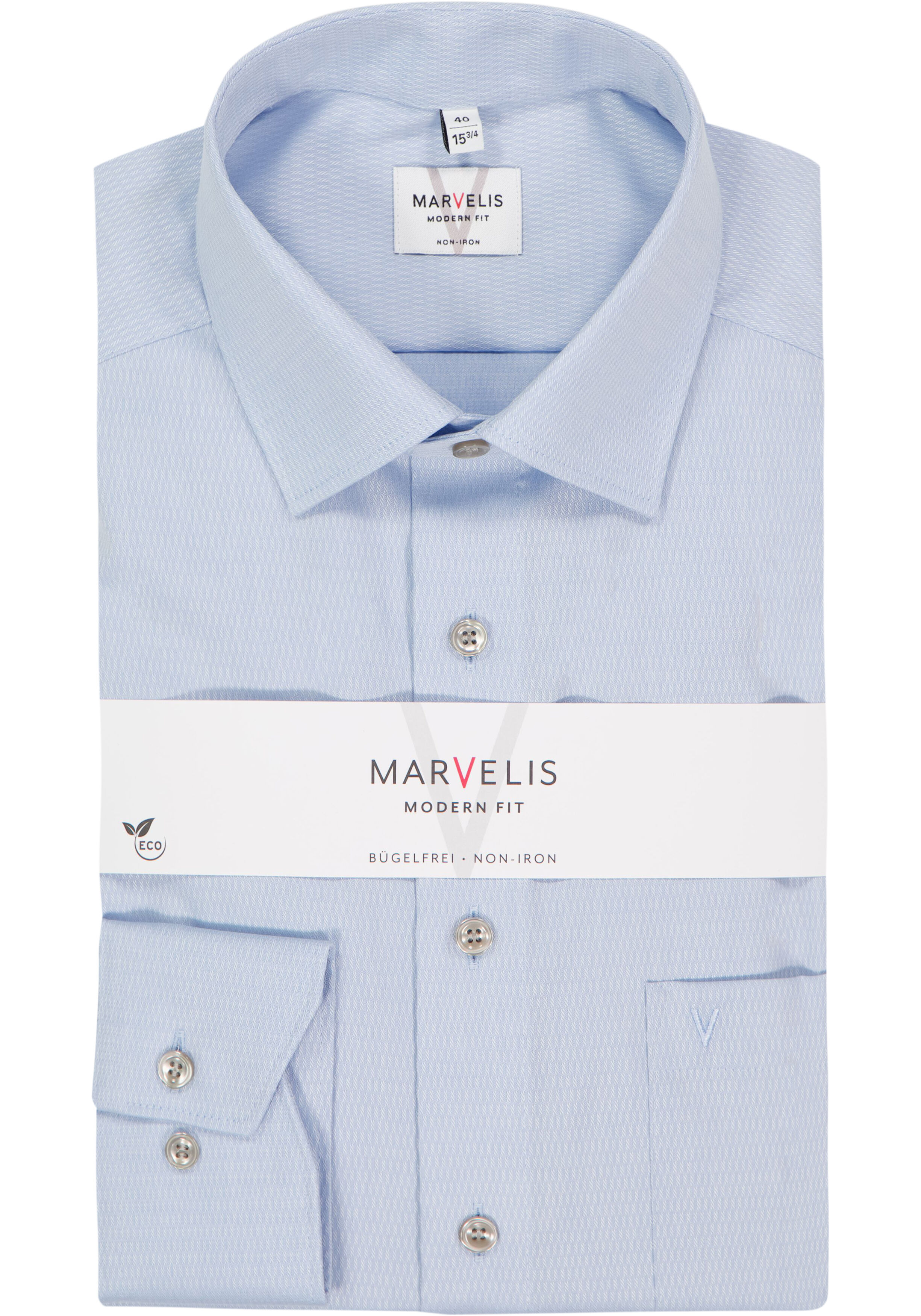 MARVELIS modern fit overhemd, structuur, lichtblauw