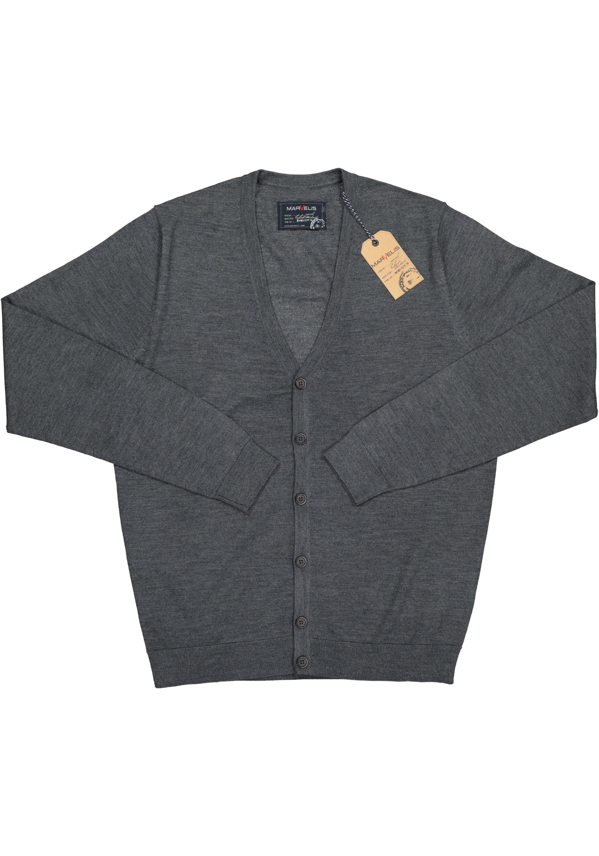 MARVELIS heren vest wol, V-hals, antraciet grijs melange