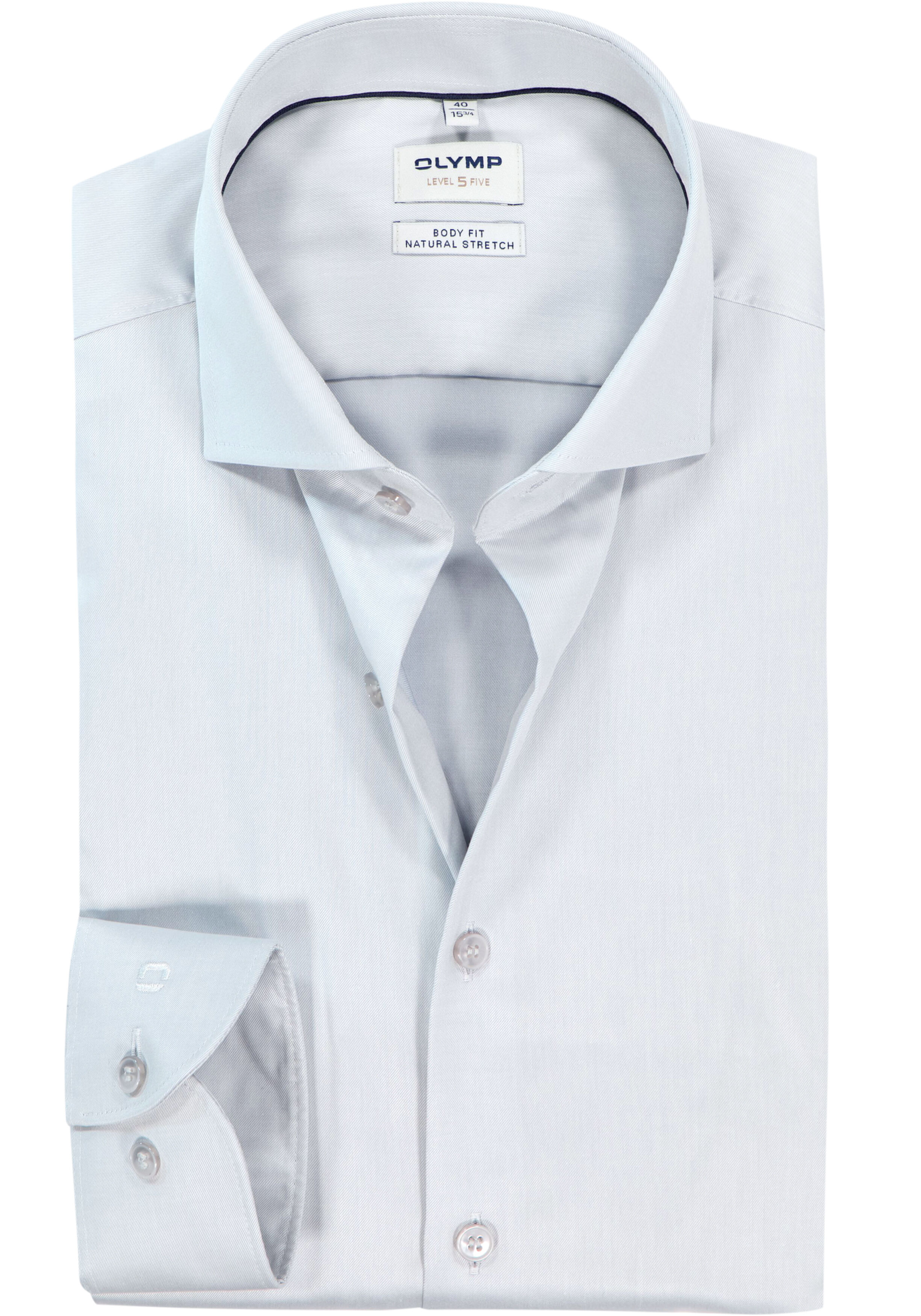 OLYMP Level 5 body fit overhemd, twill, zilvergrijs