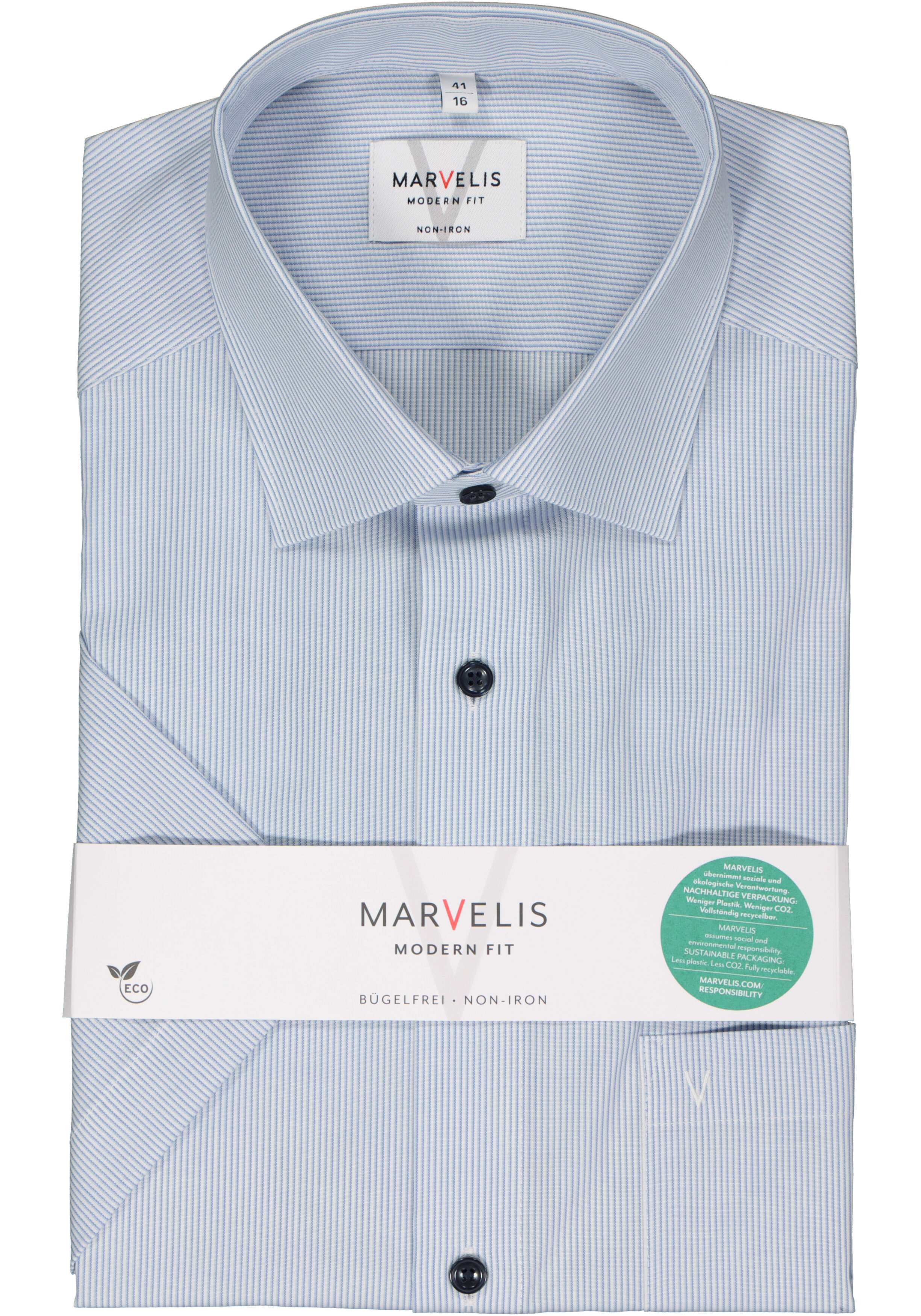 MARVELIS modern fit overhemd, korte mouw, popeline, lichtblauw gestreept
