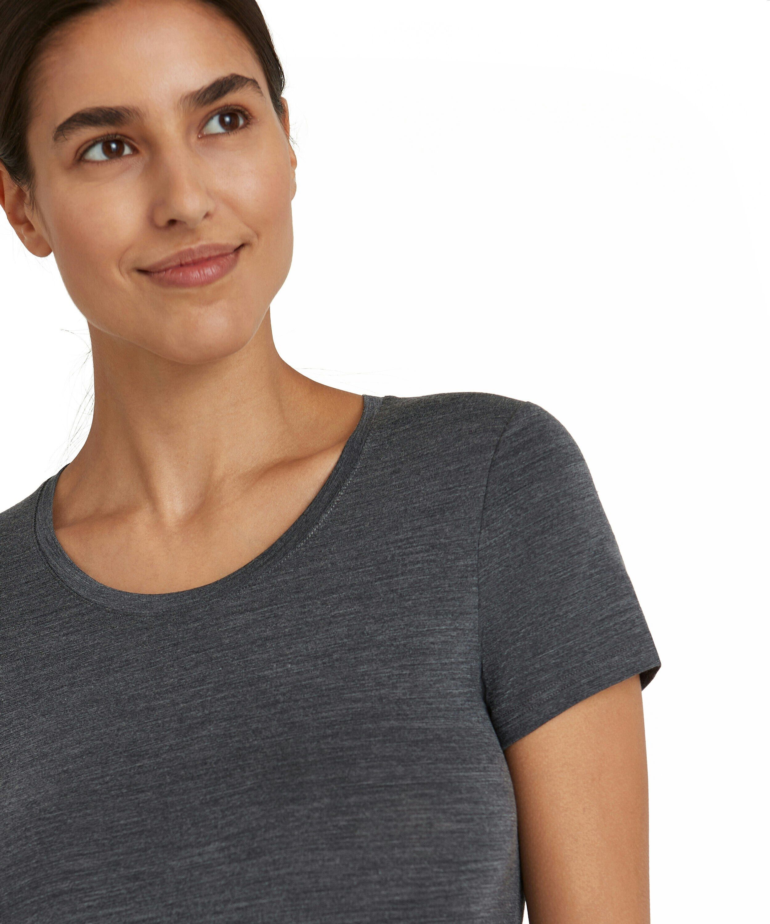 FALKE dames T-shirt Daily Climawool, korte mouw, donkergrijs (dark grey -heather)