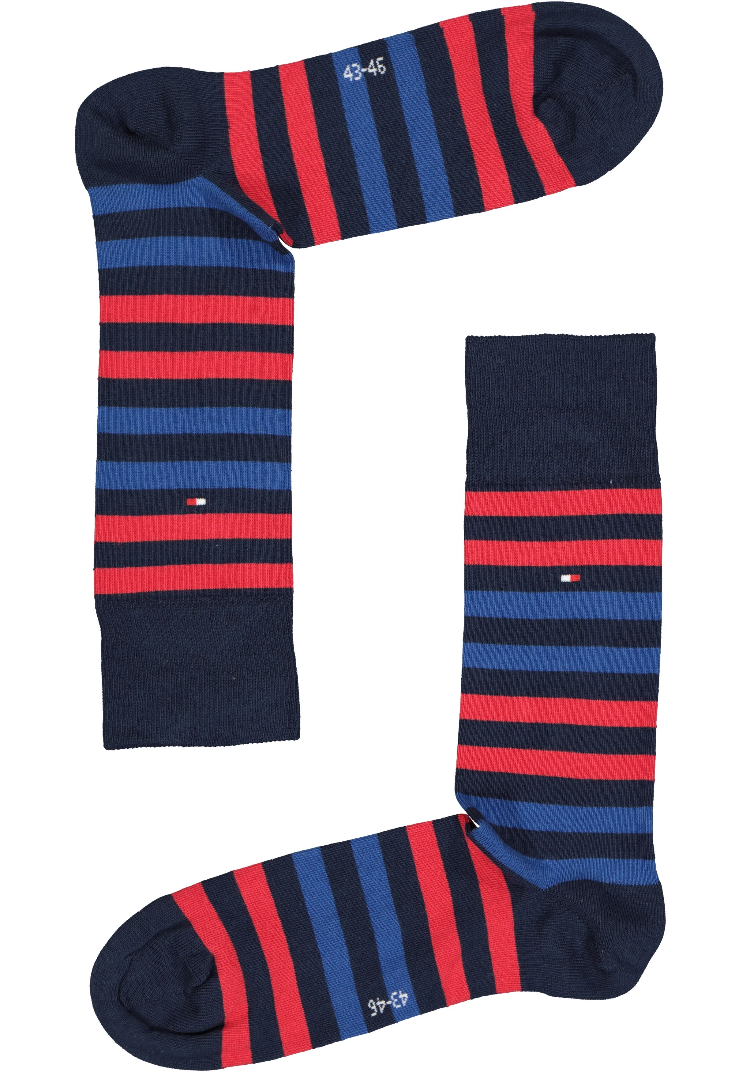 Tommy Hilfiger Duo Stripe Socks (2-pack), herensokken katoen, gestreept en uni, blauw en rood