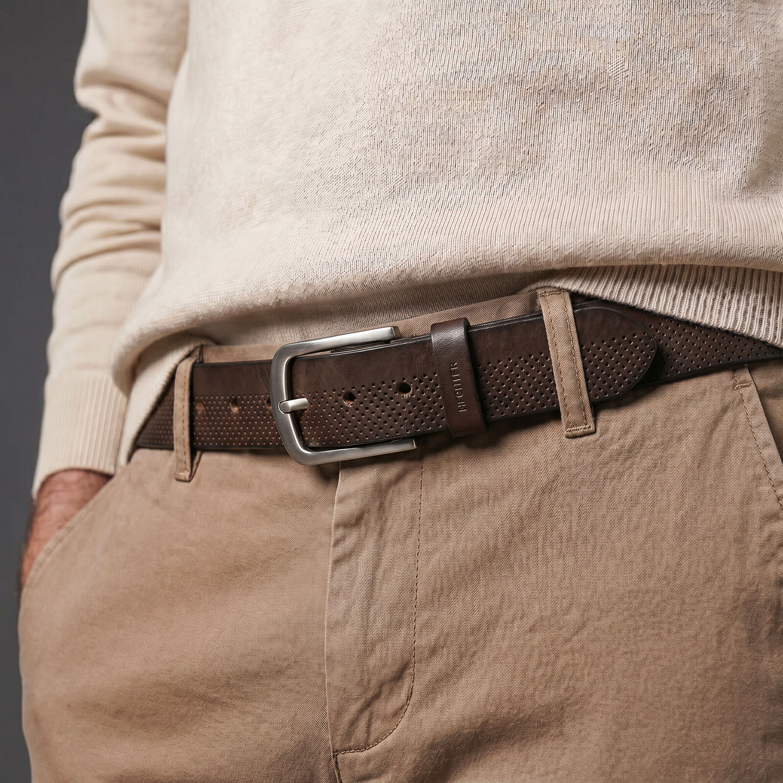 HECHTER leren heren riem, bruin