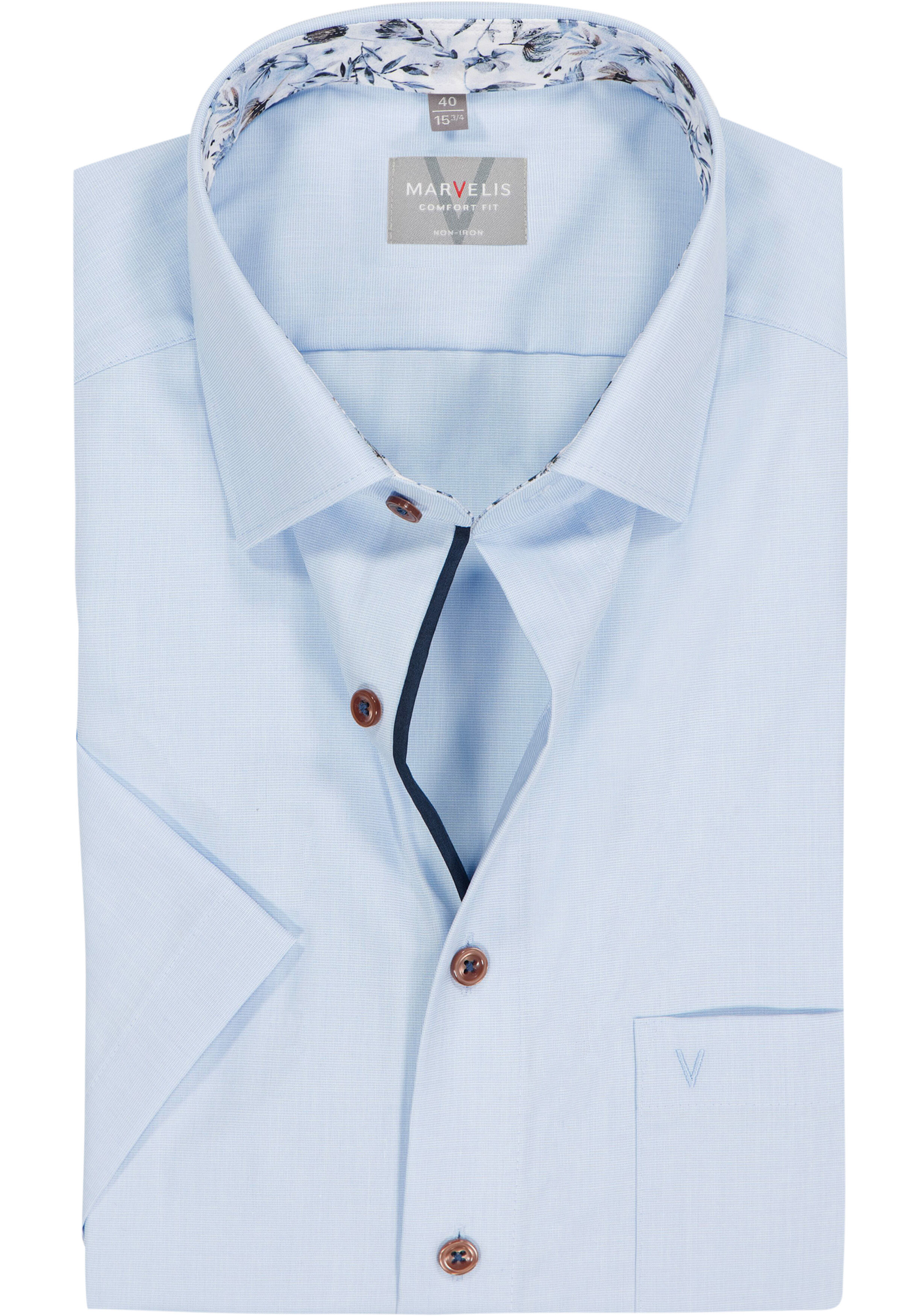 MARVELIS comfort fit overhemd, korte mouw, fil a fil, lichtblauw