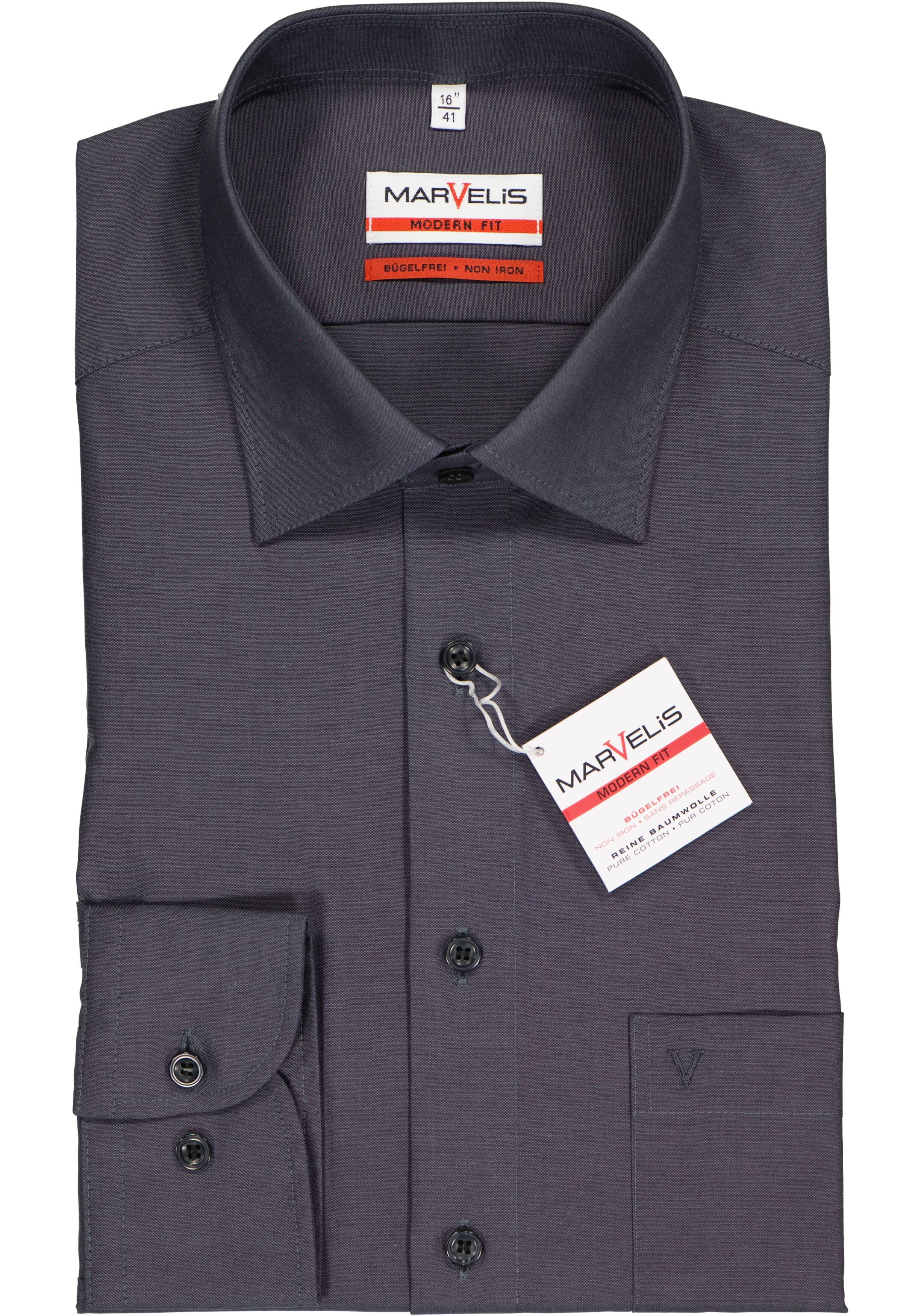 MARVELIS modern fit overhemd, antraciet grijs
