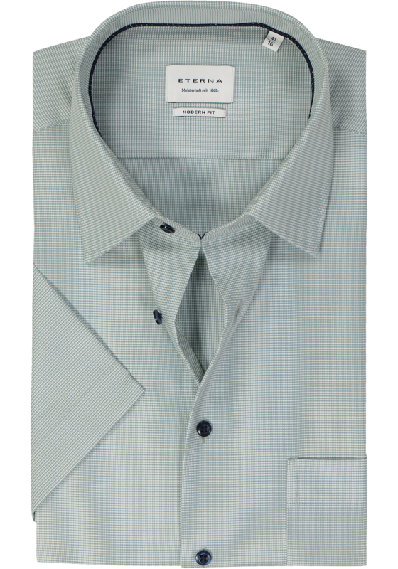 ETERNA modern fit overhemd korte mouw, twill, groen ETERNA modern fit overhemd korte mouw, twill, groen