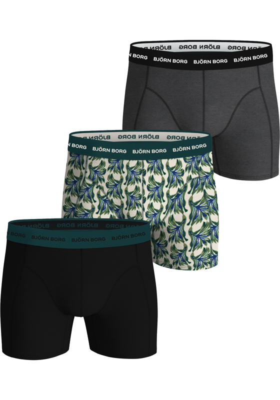Bjorn Borg Cotton Stretch boxers, heren boxers normale lengte (3-pack), zwart, grijs en wit met print Bjorn Borg Cotton Stretch boxers, heren boxers normale lengte (3-pack), zwart, grijs en wit met print