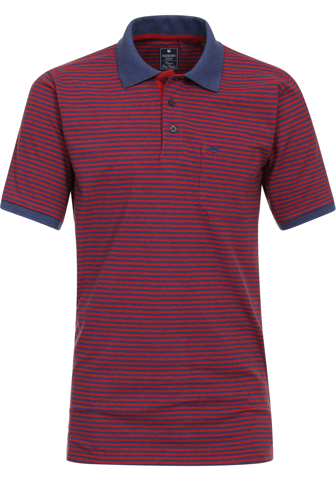 Redmond regular fit heren polo, pique, rood gestreept Redmond regular fit heren polo, pique, rood gestreept