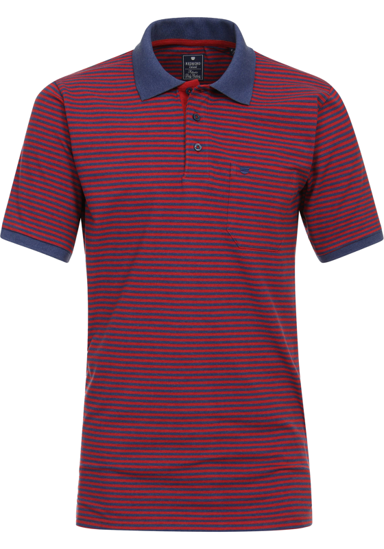 Redmond regular fit heren polo, pique, rood gestreept Redmond regular fit heren polo, pique, rood gestreept