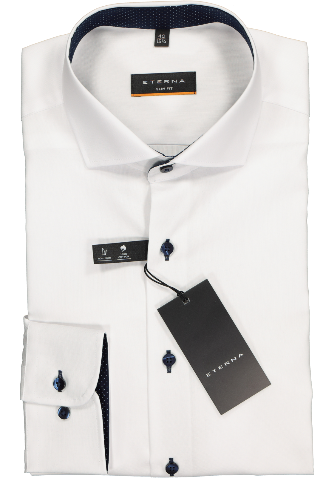 2-4045331940584_eterna-overhemd_HR ETERNA slim fit overhemd, fijn Oxford heren overhemd, wit (blauw gestipt contrast)