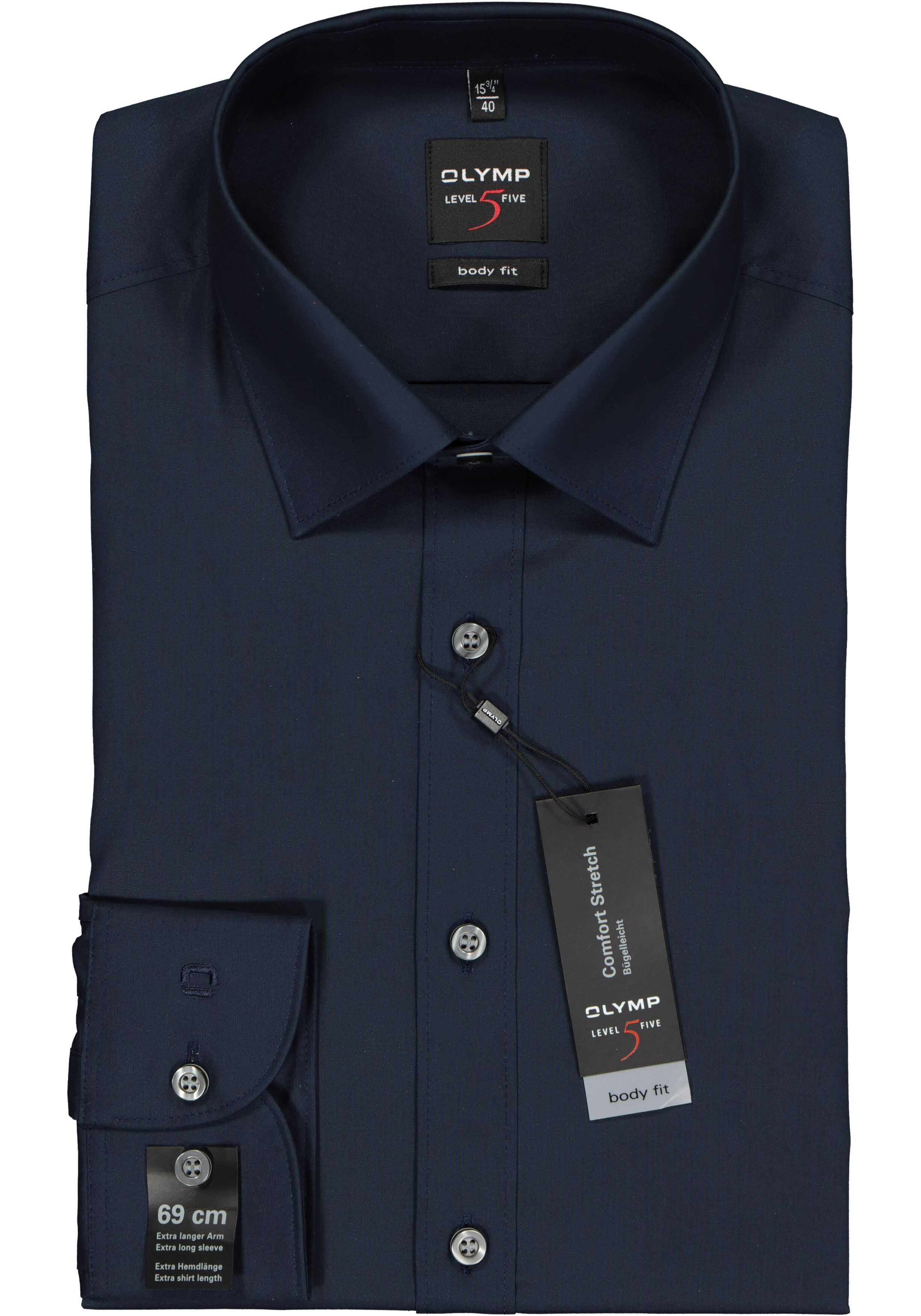 OLYMP Level 5 body fit overhemd, mouwlengte 7, nacht blauw