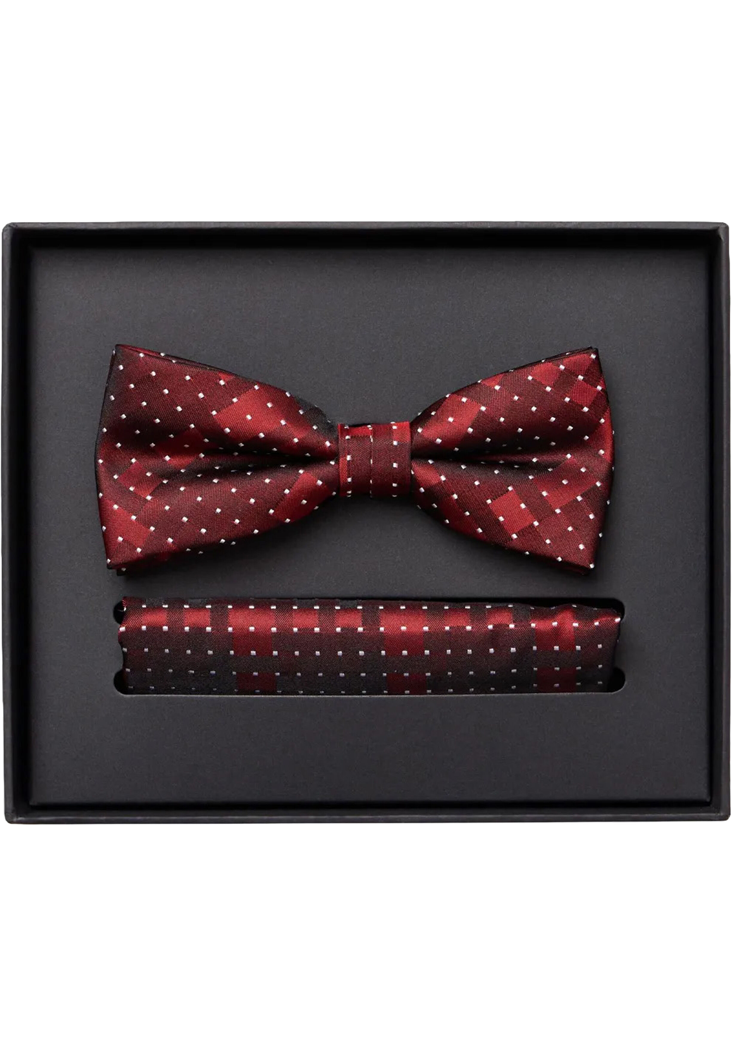 VENTI set met vlinderdas en pochet, bordeaux, zwart, wit dessin