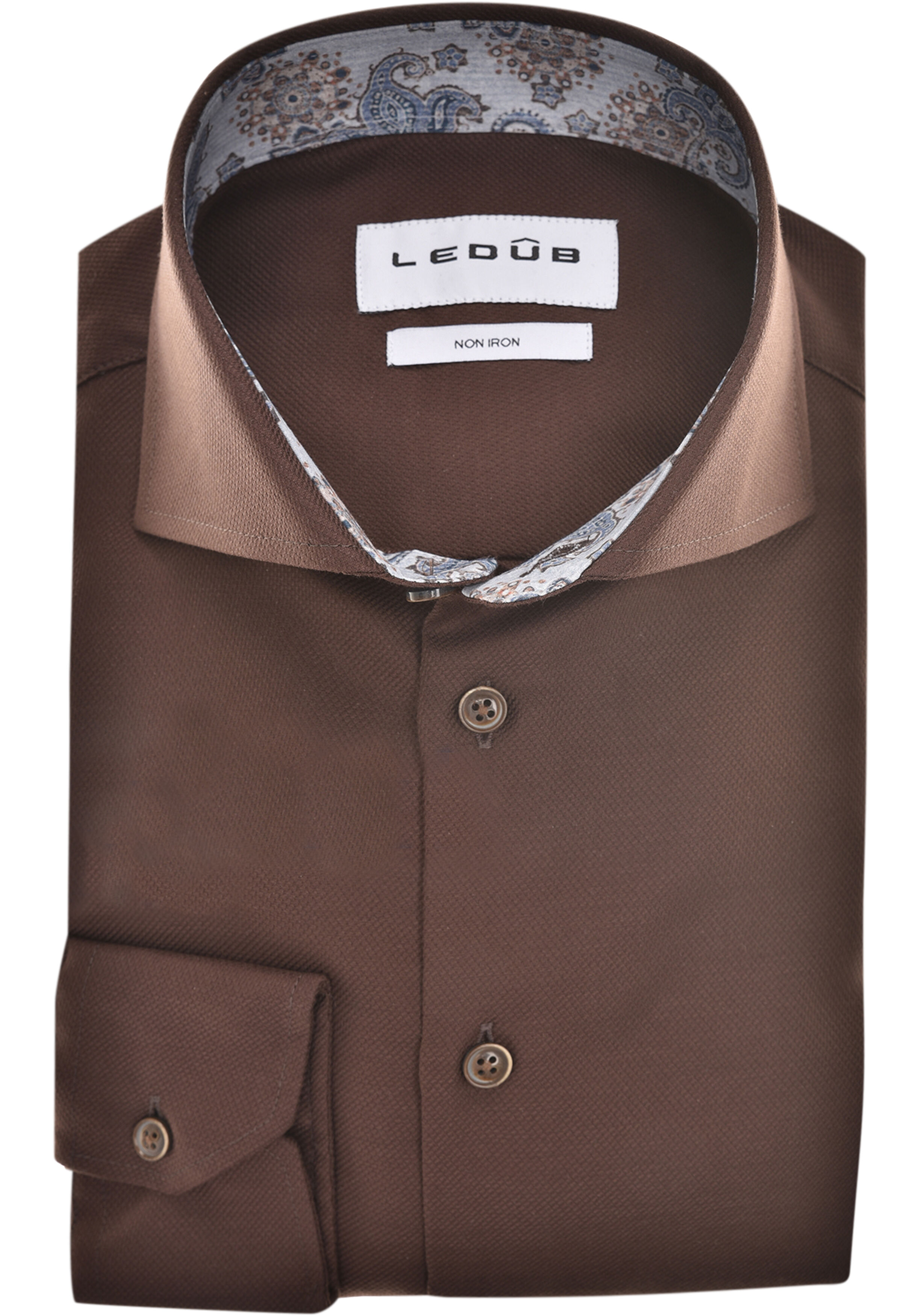 Ledub modern fit overhemd, mouwlengte 72 cm, popeline, donkerbruin