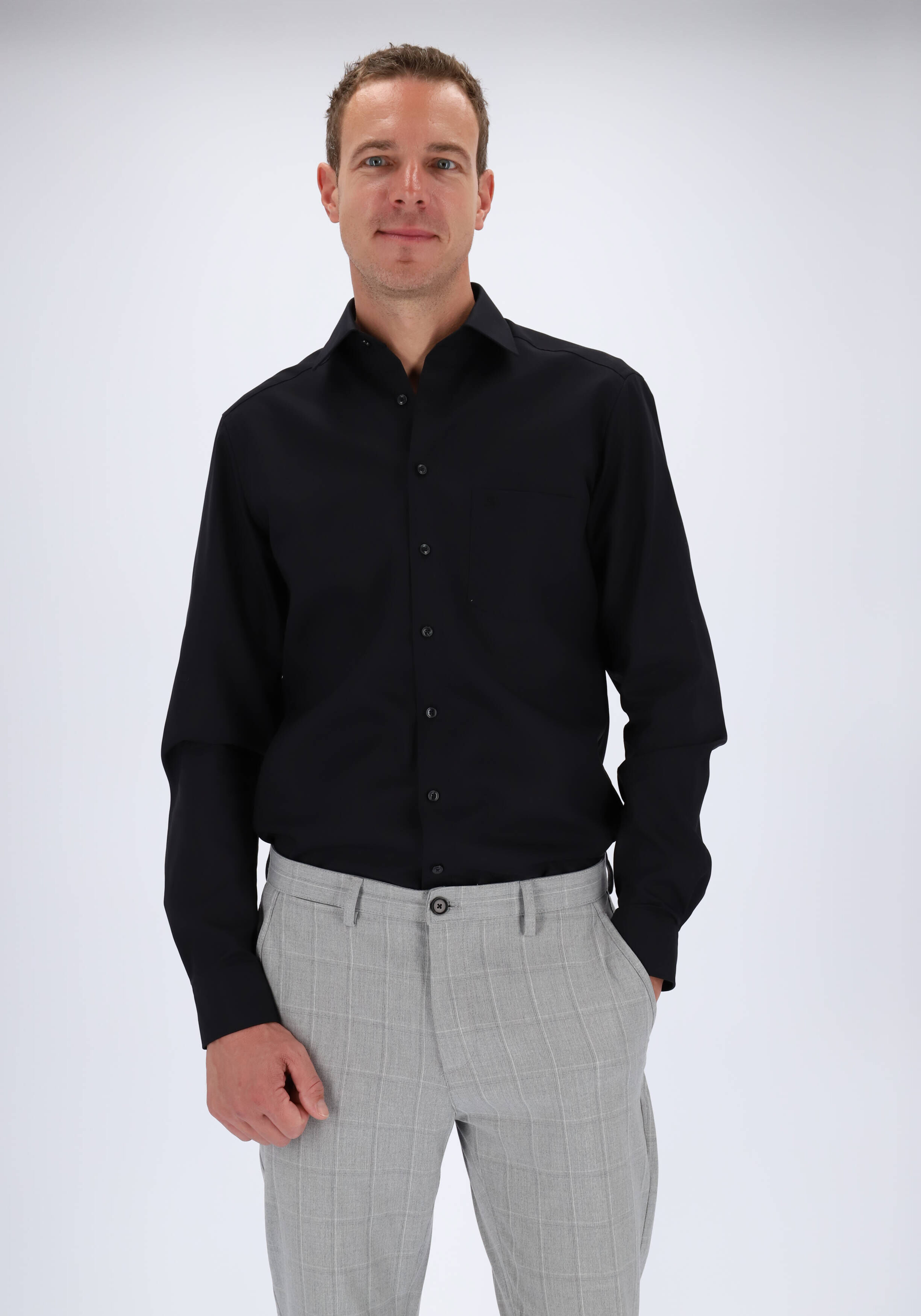 OLYMP Luxor modern fit overhemd, mouwlengte 7, zwart