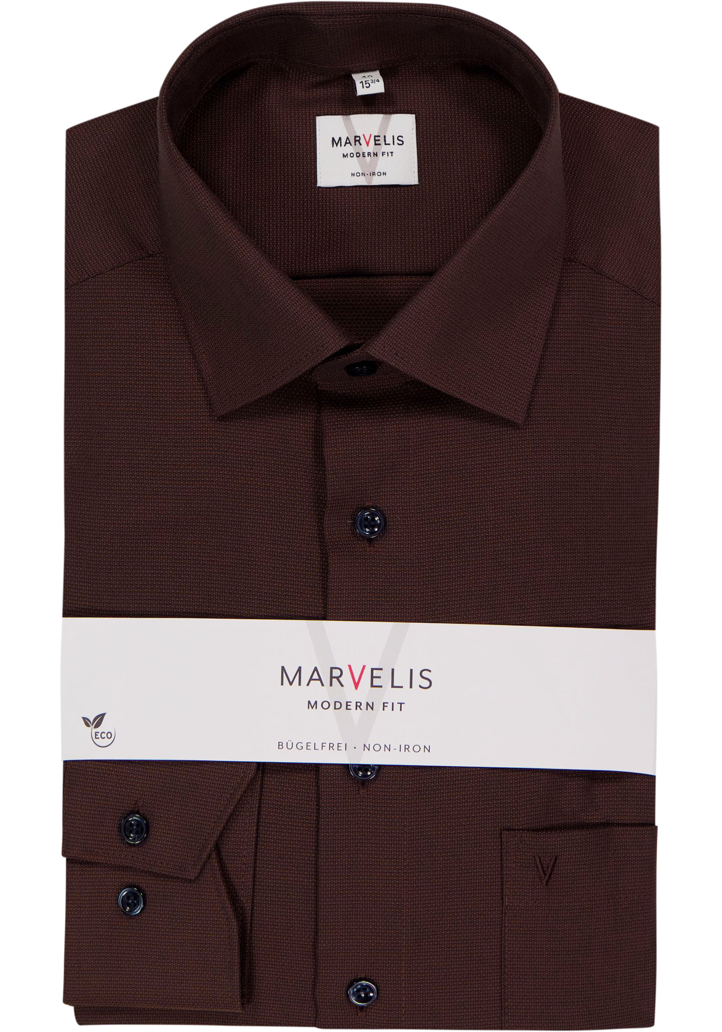 MARVELIS modern fit overhemd, structuur, chocoladebruin