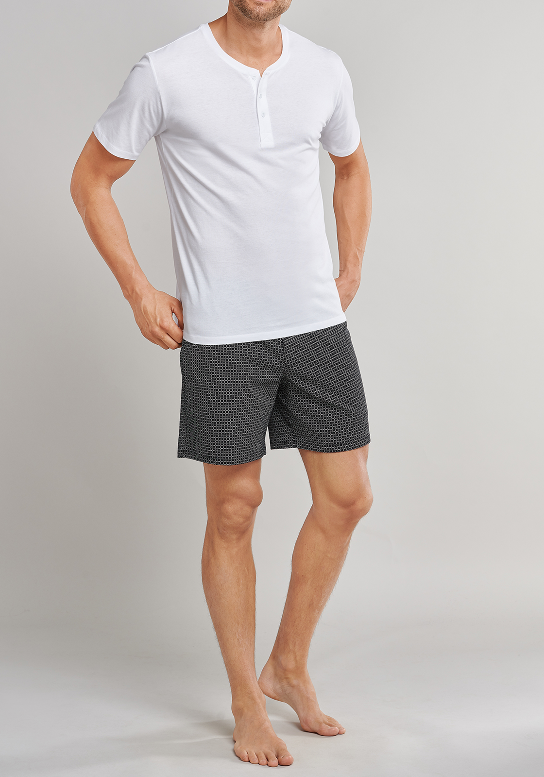 5-4007065359520-schiesser-mixrelax-loungebroek_HR SCHIESSER Mix+Relax lounge broek, korte pijpen, dun, zwart geruit