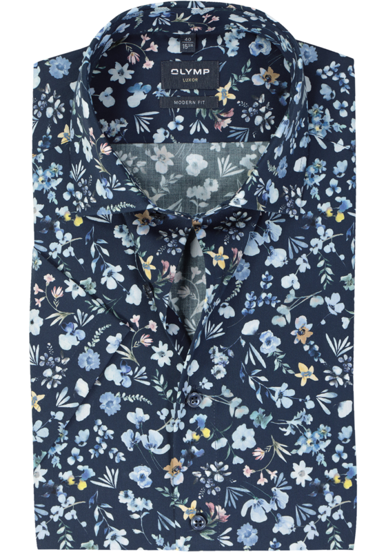 OLYMP modern fit overhemd, korte mouw, popeline, marine blauw dessin OLYMP modern fit overhemd, korte mouw, popeline, marine blauw dessin