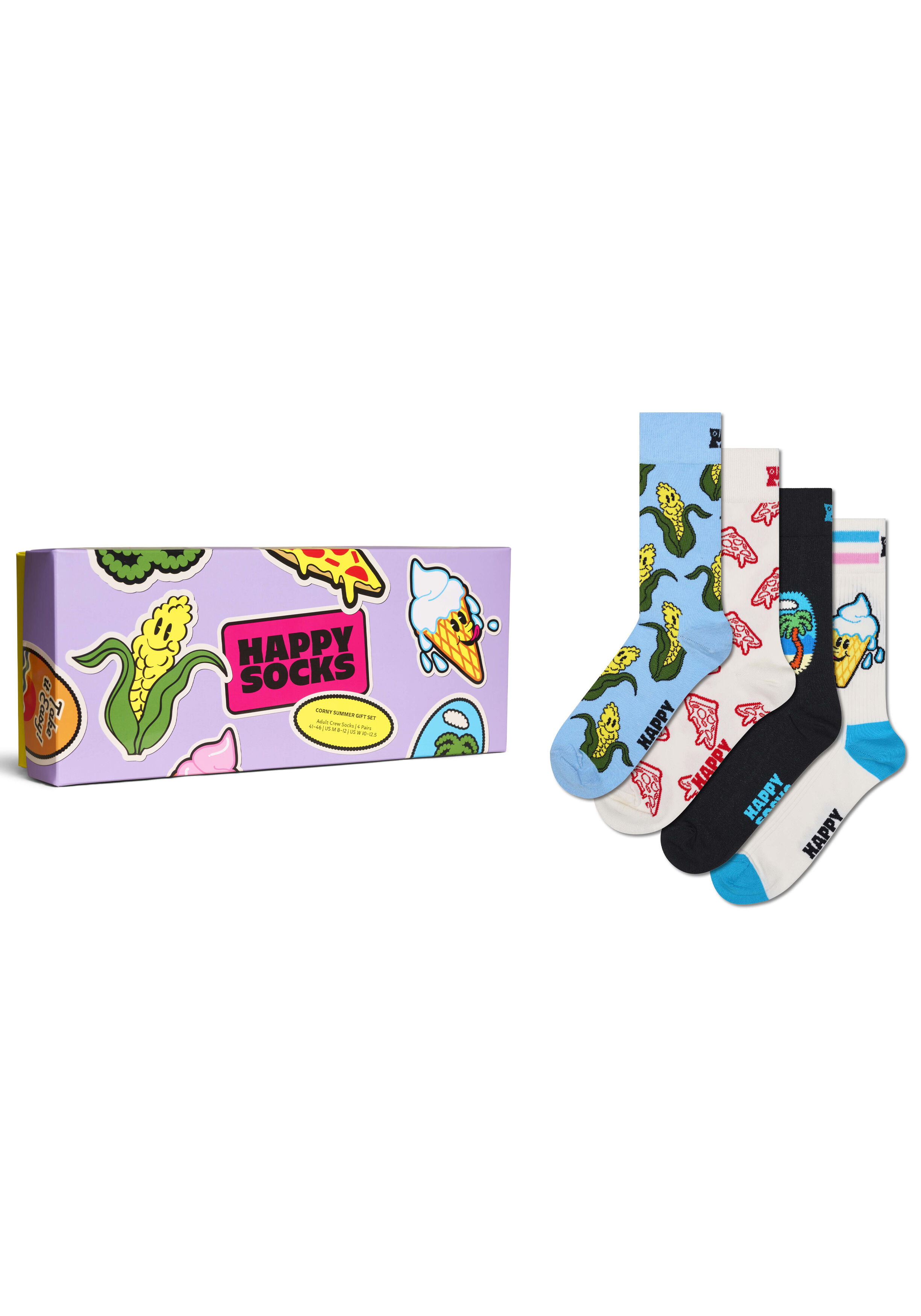Happy Socks Corny Summer Socks Gift Set (4-pack), unisex sokken in cadeauverpakking, lila