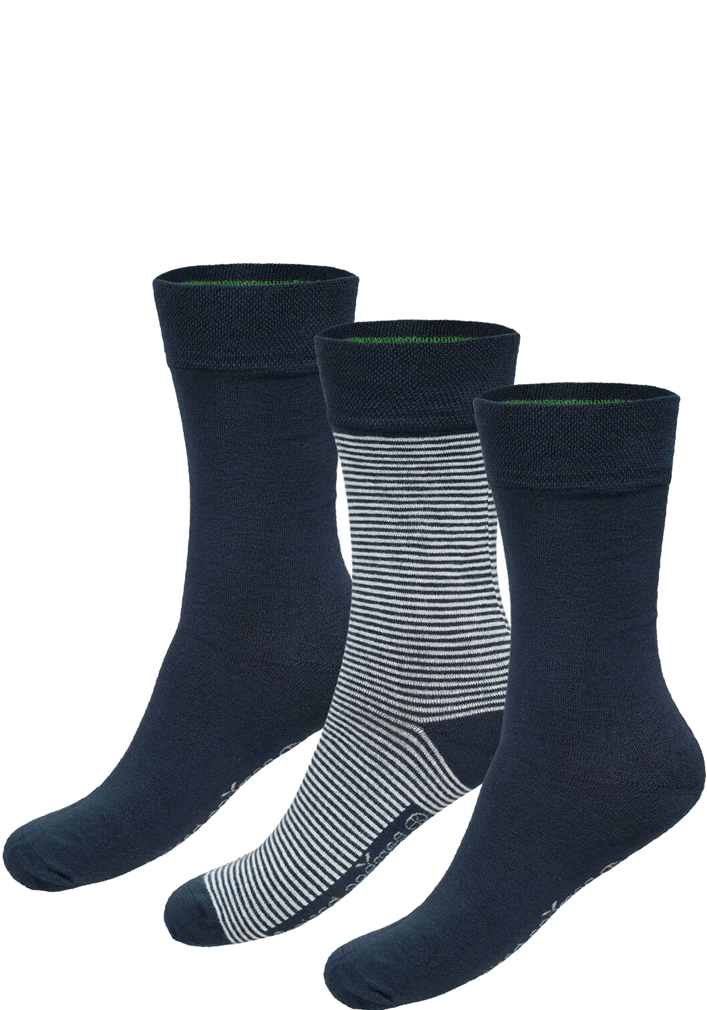 Bamboo Basics Beau socks (3-pack), unisex sokken, donkerblauw, gestreept, donkerblauw