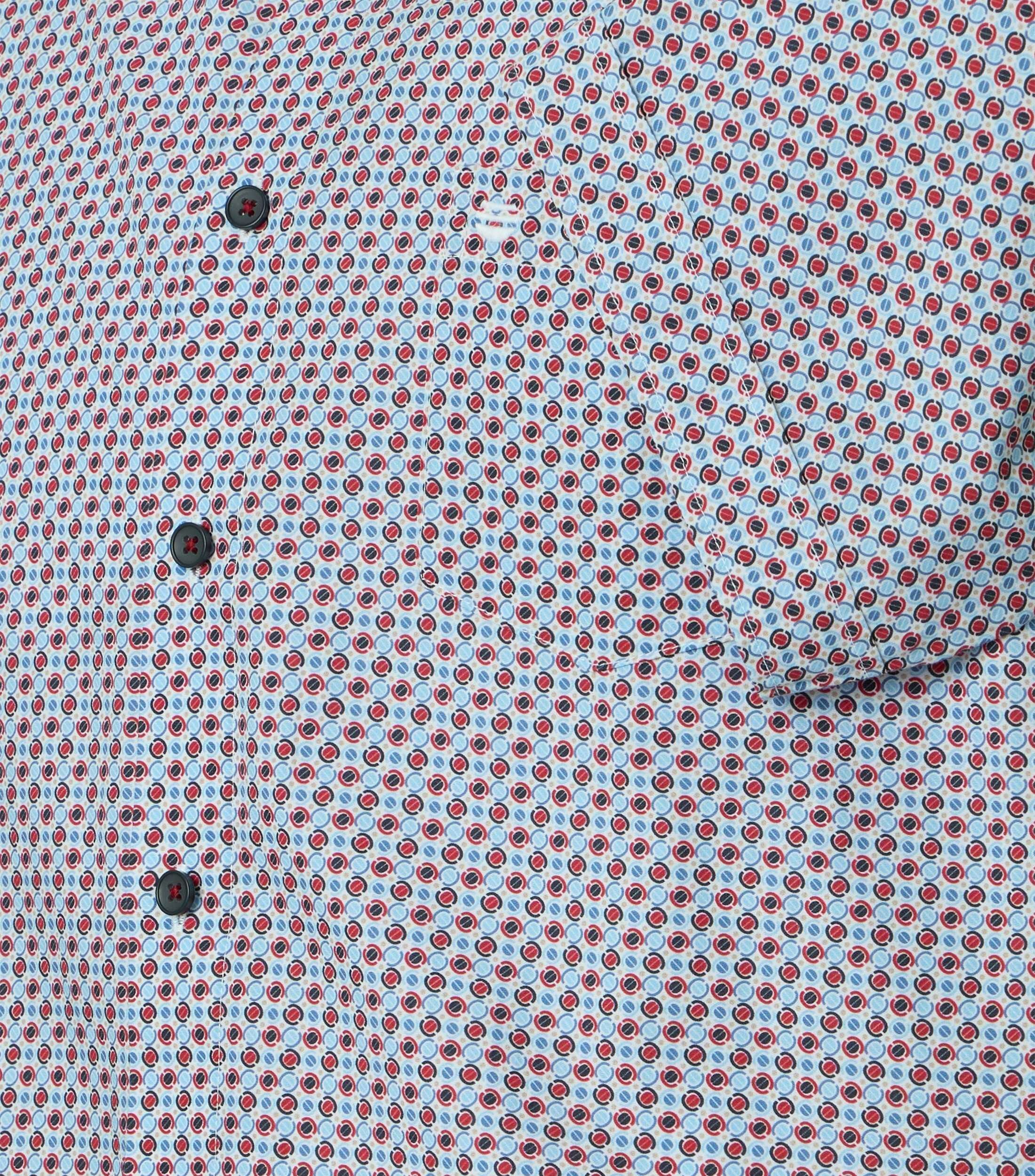 Redmond comfort fit overhemd, korte mouw, popeline, wit met licht- en donkerblauw met rood dessin