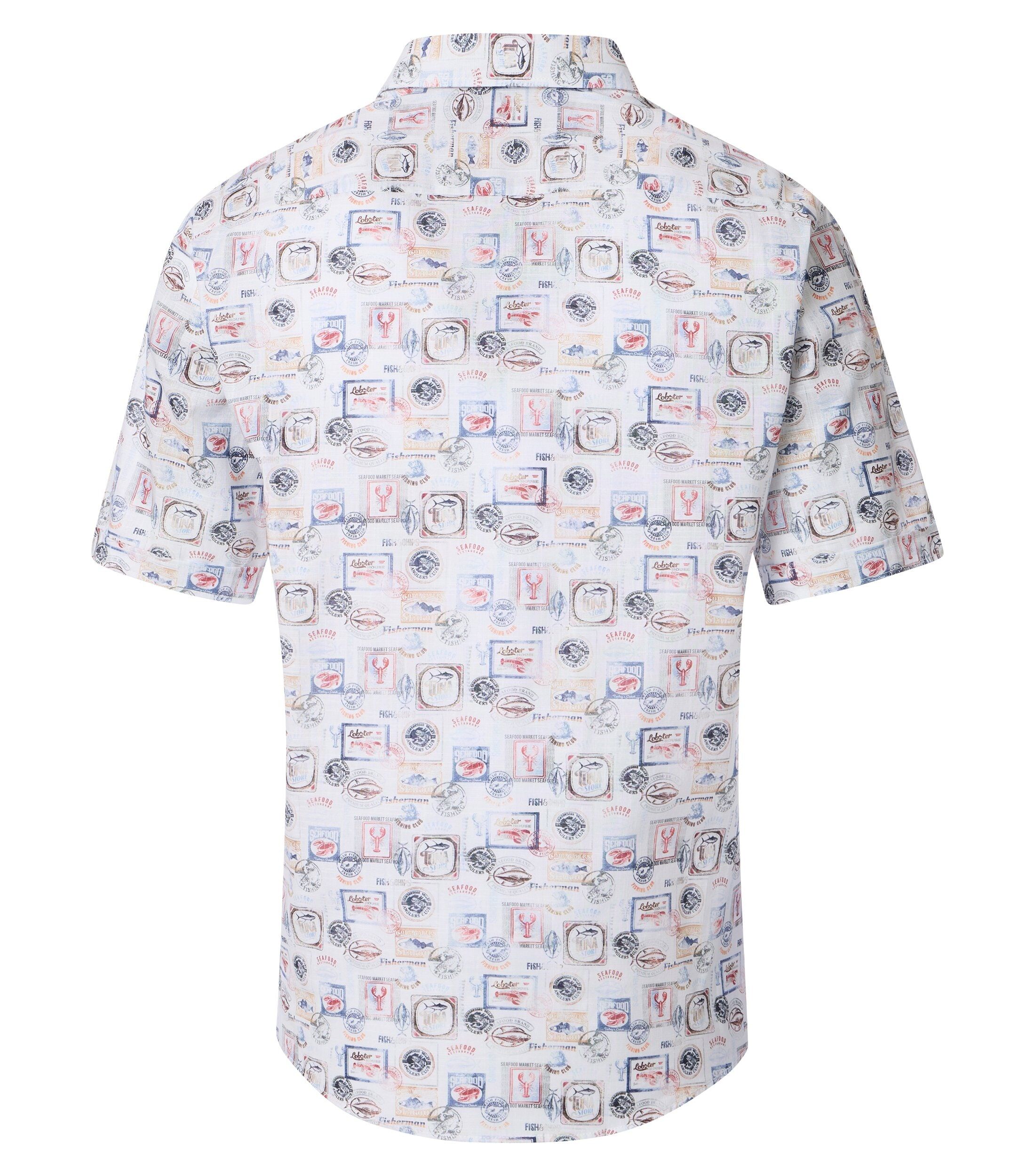 CASA MODA Sport casual fit overhemd, korte mouw, chambray, blauw, wit en beige dessin
