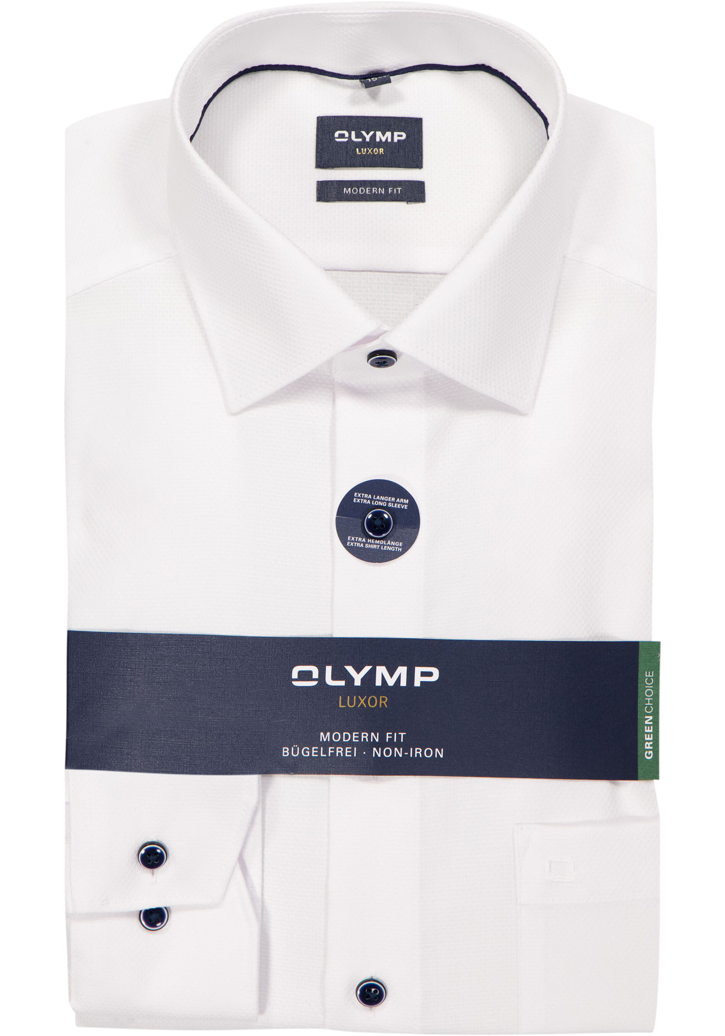 OLYMP Luxor modern fit overhemd, mouwlengte 7, structuur, wit