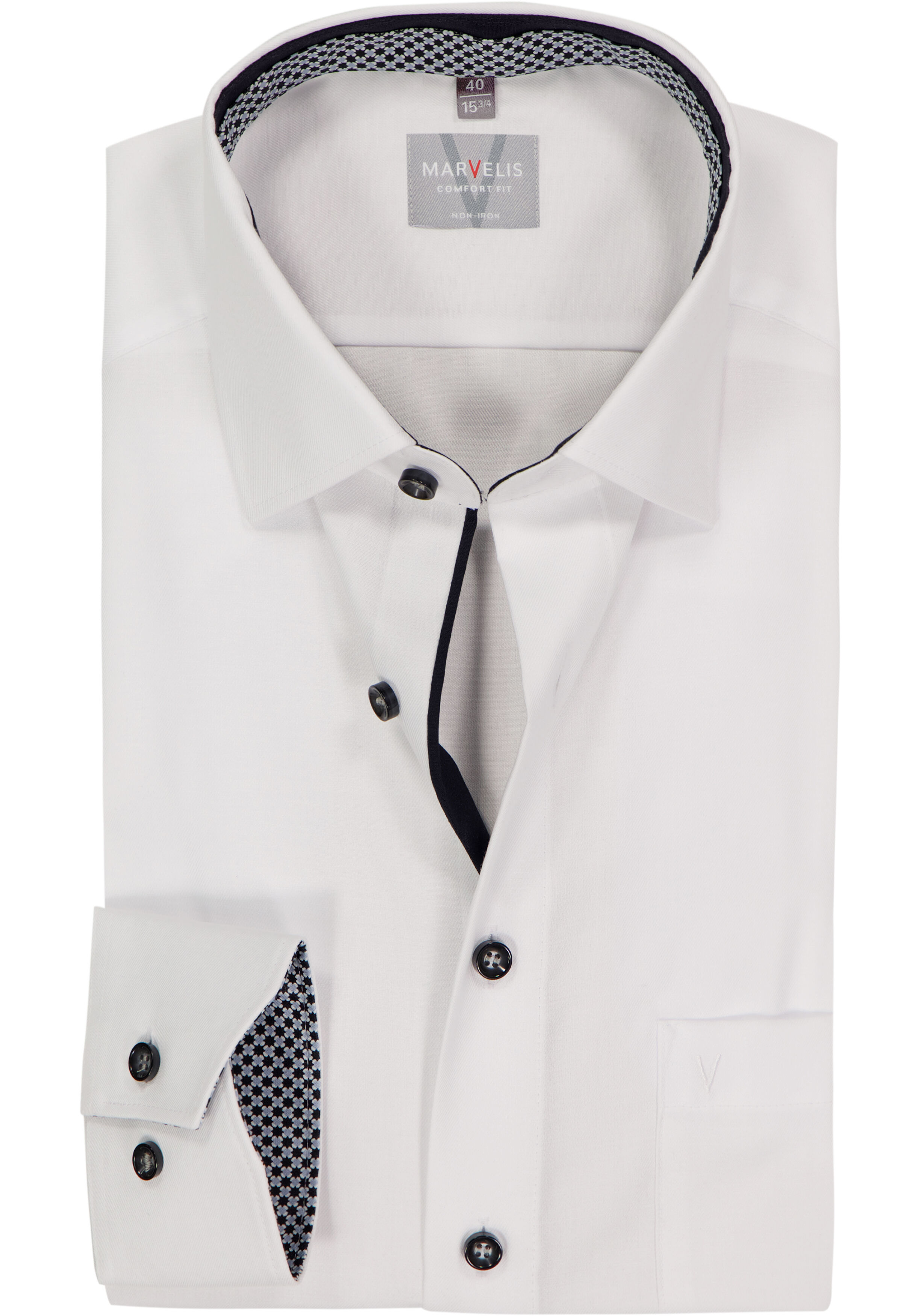 MARVELIS comfort fit overhemd, twill, wit (zwart contrast)
