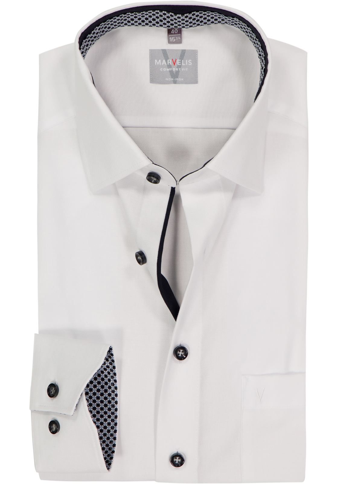 MARVELIS comfort fit overhemd, twill, wit (zwart contrast) MARVELIS comfort fit overhemd, twill, wit (zwart contrast)