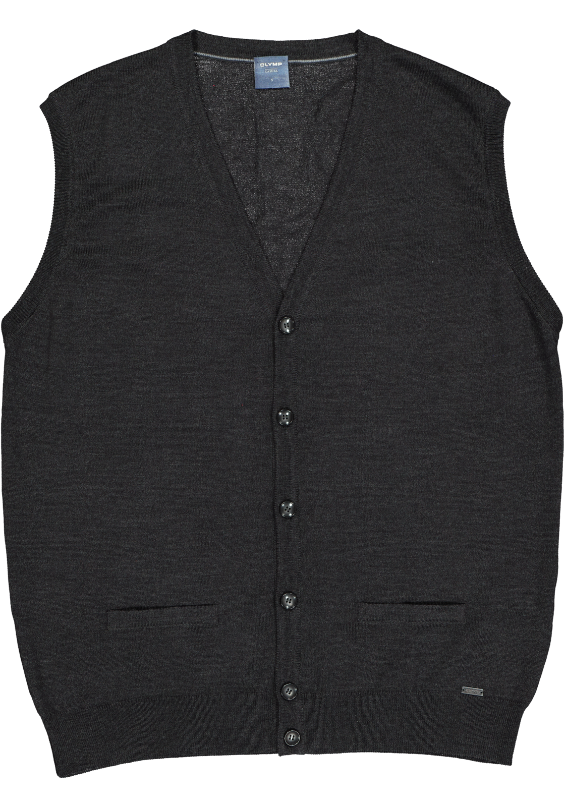 4-4049445646257_olymp_trui_HR OLYMP modern fit mouwloos vest wol, V-hals, antraciet