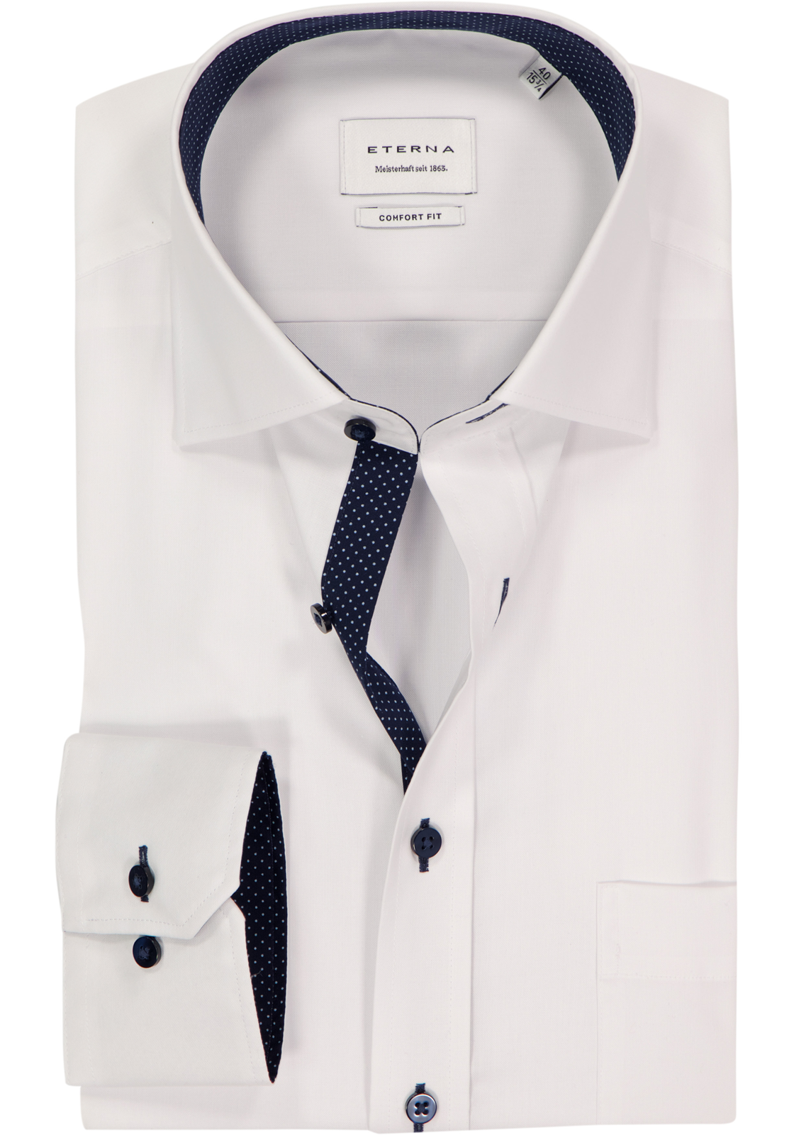 ETERNA comfort fit overhemd, fijn Oxford heren overhemd, wit (blauw gestipt contrast) ETERNA comfort fit overhemd, fijn Oxford heren overhemd, wit (blauw gestipt contrast)