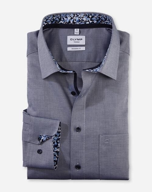 OLYMP Tendenz modern fit overhemd, structuur, marineblauw
