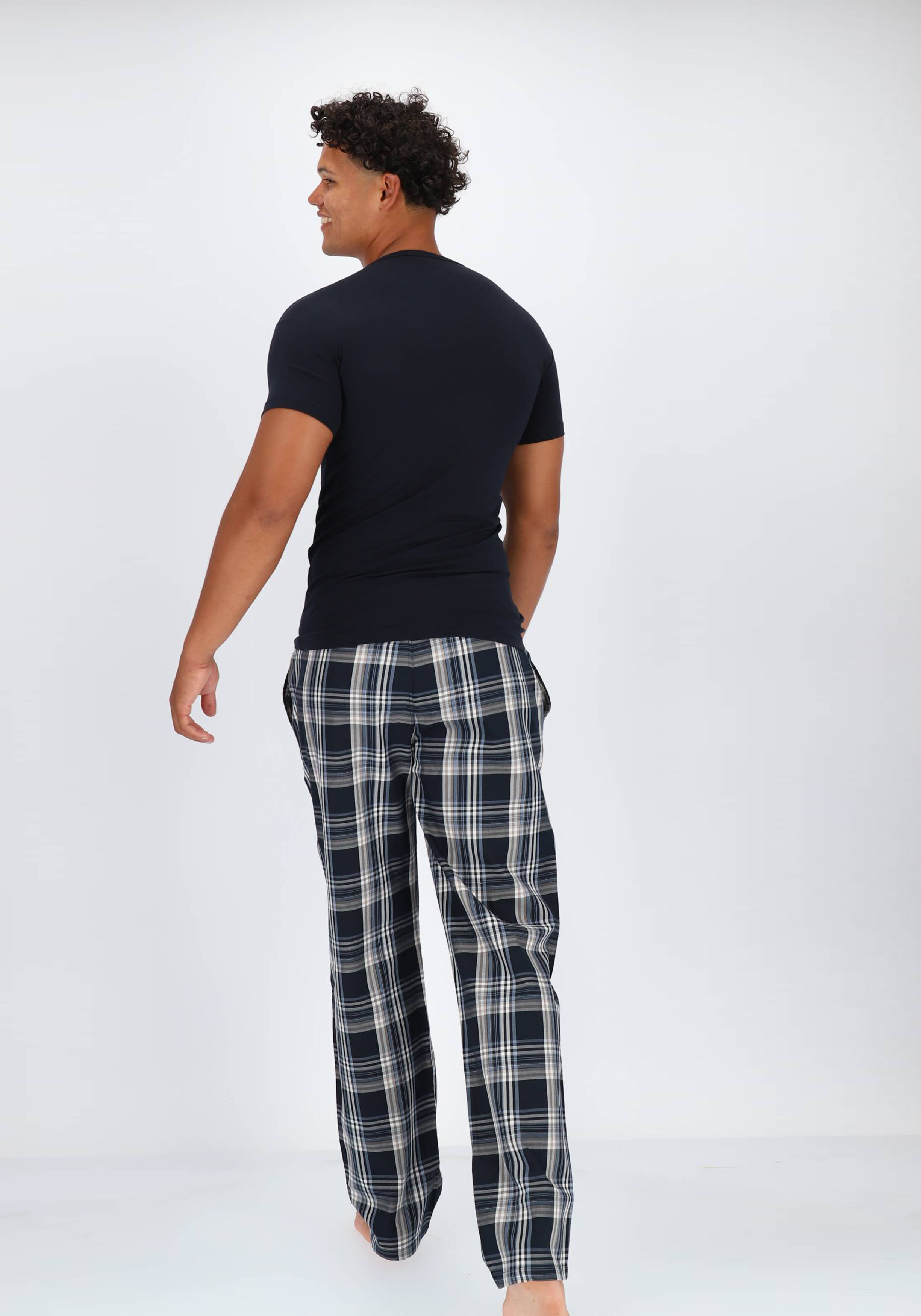 SCHIESSER Mix+Relax lounge broek, lange pijpen, dun niet elastisch, blauw geruit