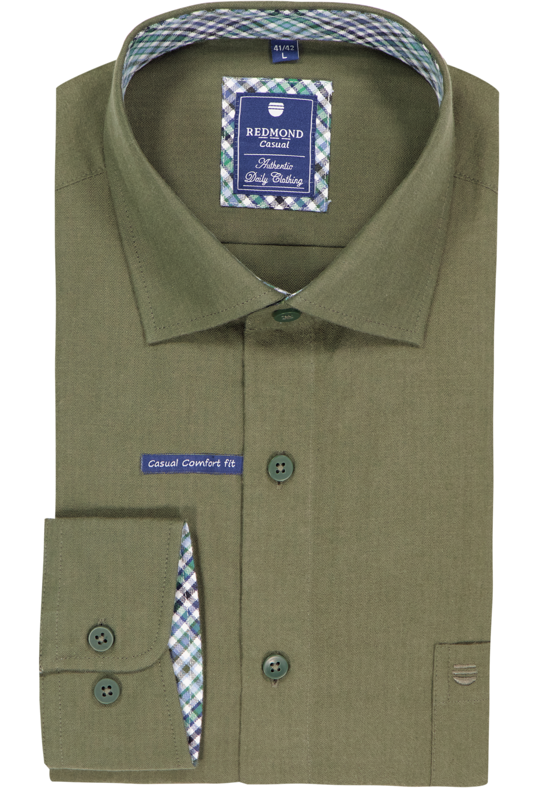 Redmond comfort fit overhemd, twill, donkergroen Redmond comfort fit overhemd, twill, donkergroen