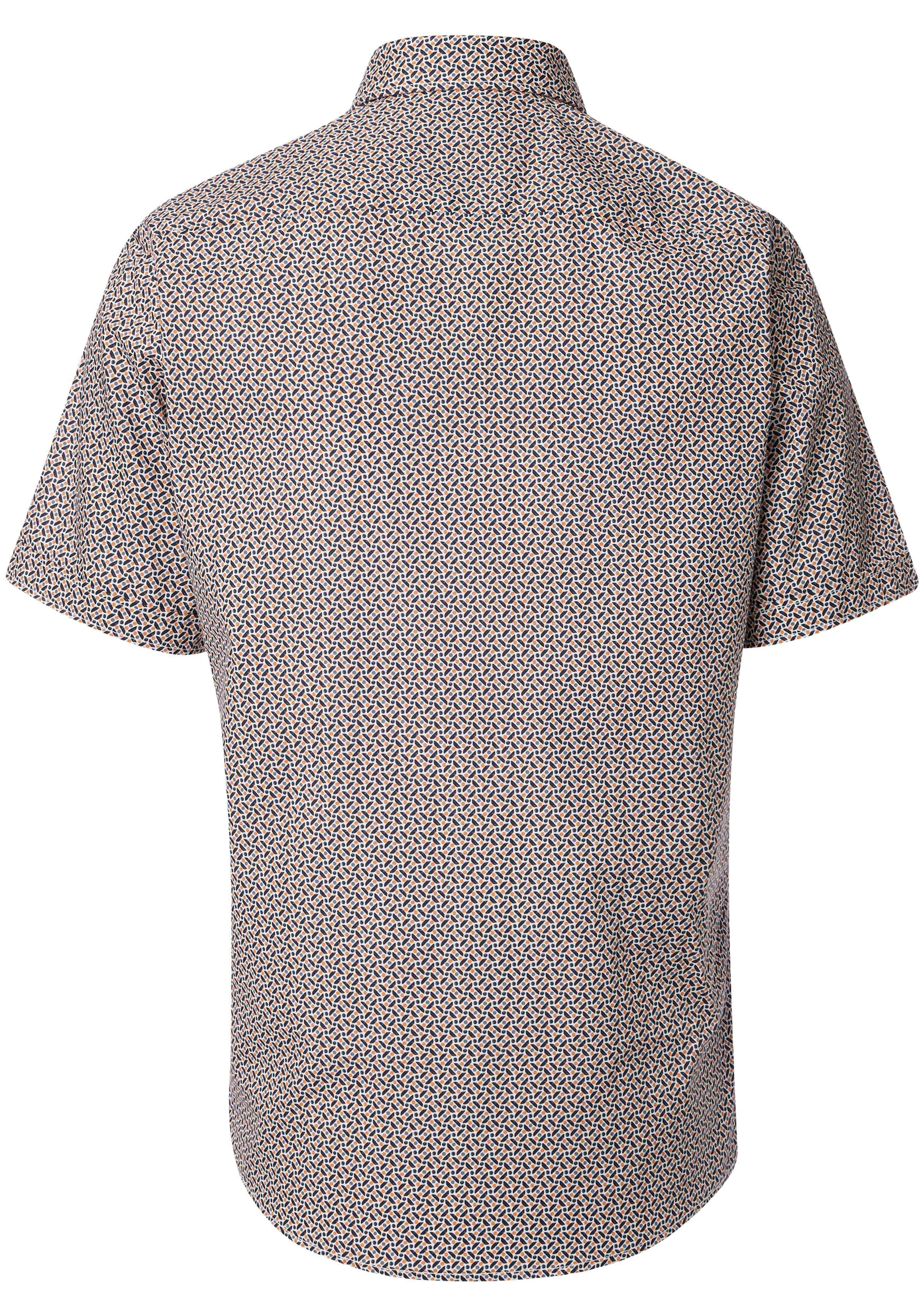 CASA MODA Sport comfort fit overhemd, korte mouw, popeline, blauw met wit en oranje dessin