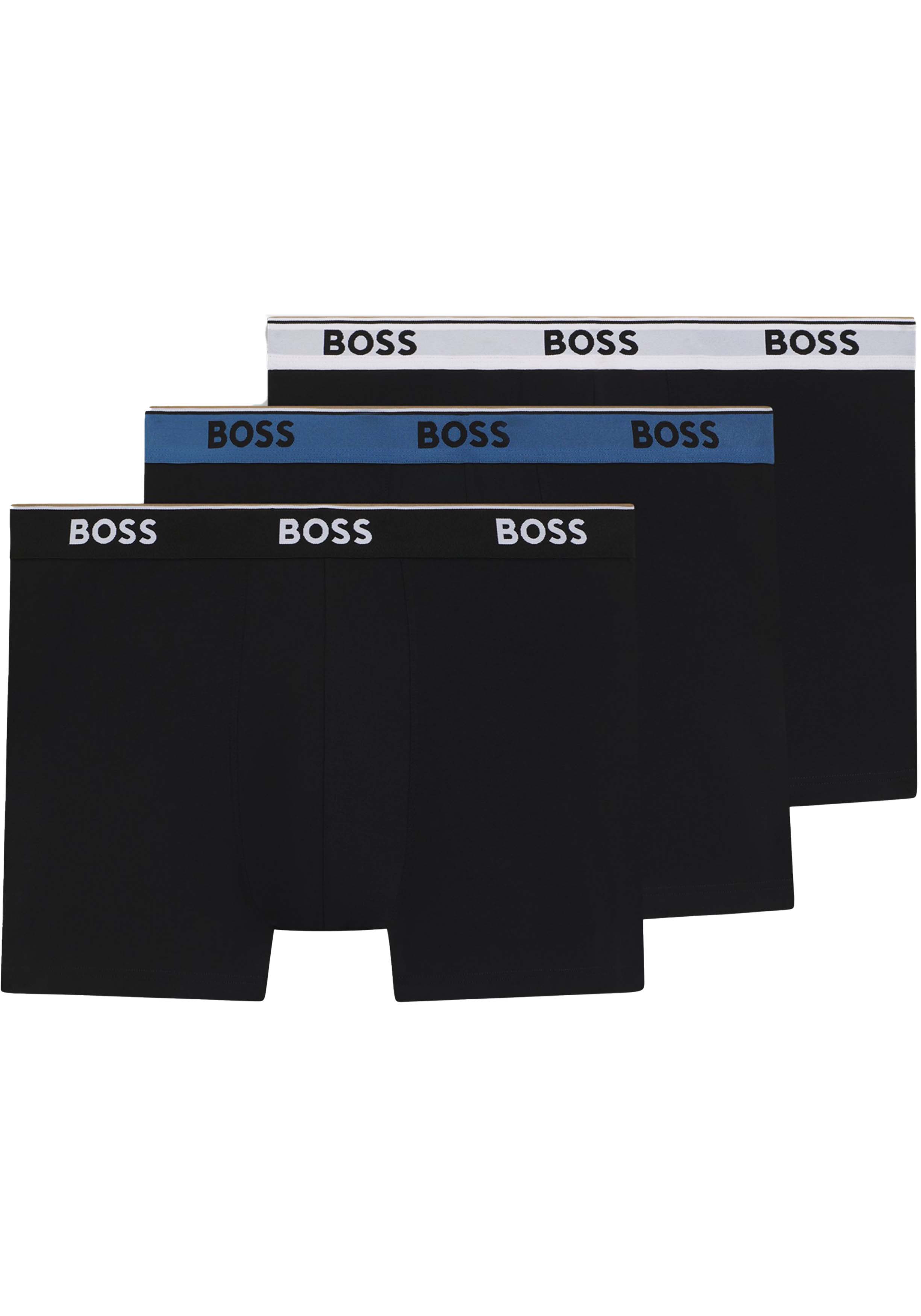 HUGO BOSS Power boxer briefs (3-pack), heren boxers normale lengte, zwart met gekleurde tailleband