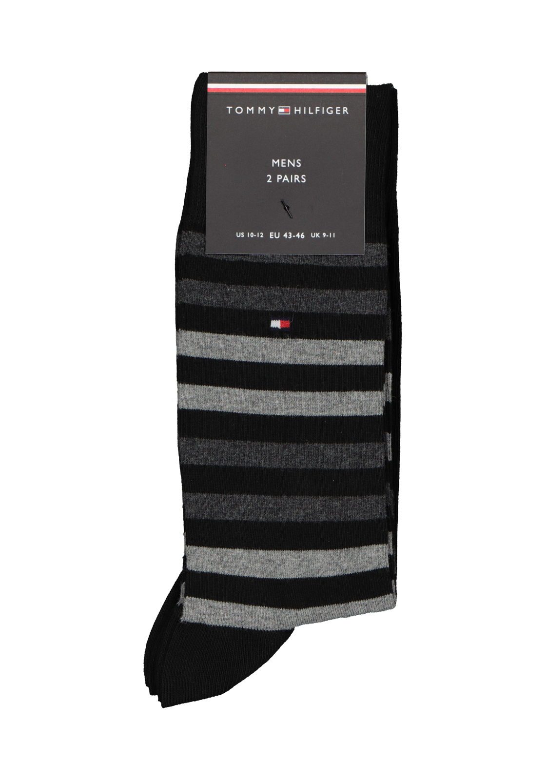 5-8718824413297_sok_HR Tommy Hilfiger Duo Stripe Socks (2-pack), herensokken katoen, gestreept en uni, zwart met grijs