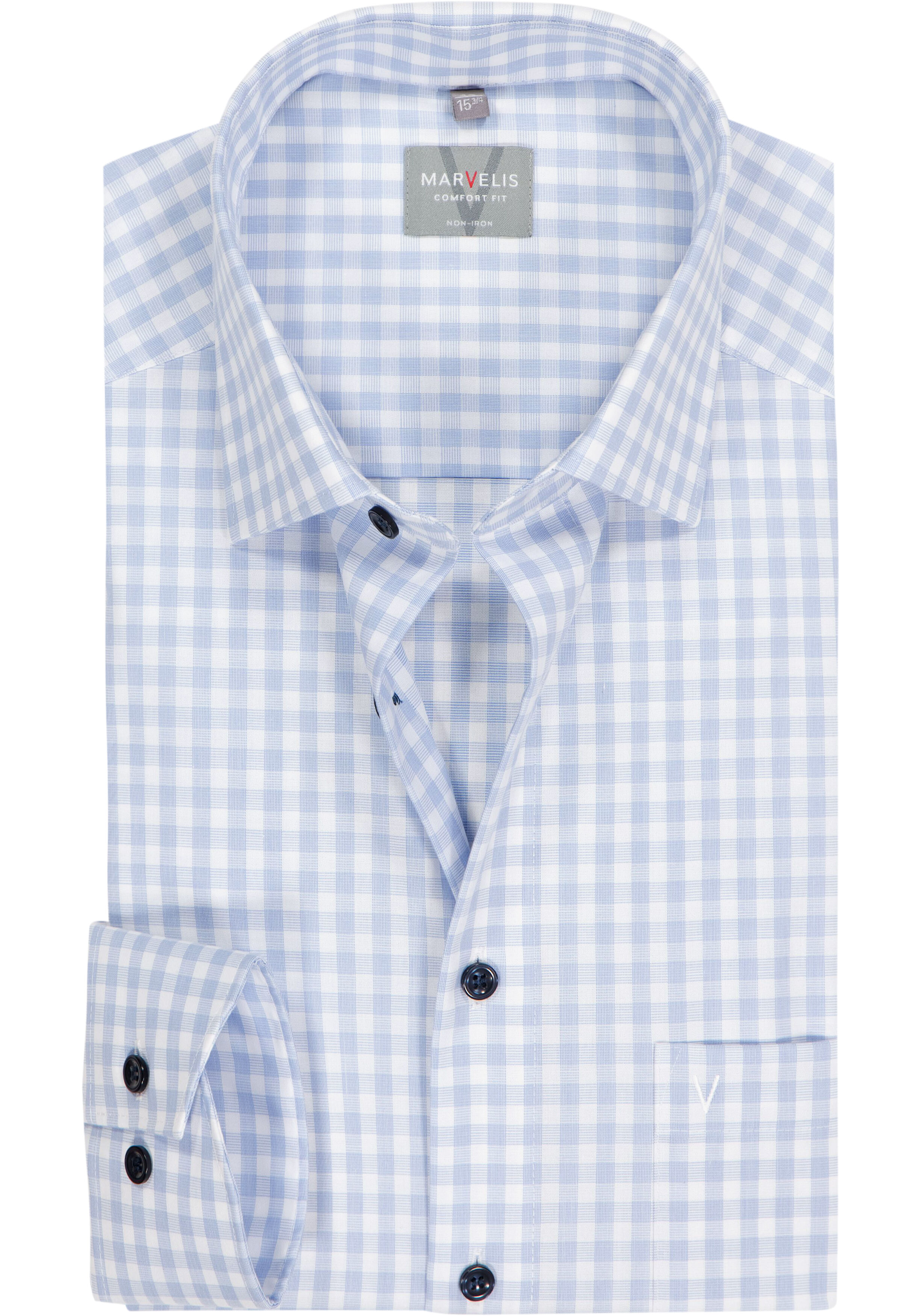 MARVELIS comfort fit overhemd, popeline, lichtblauw met wit geruit