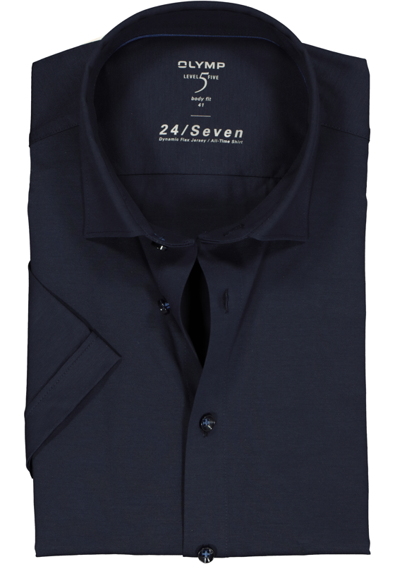 OLYMP Level 5 24/Seven body fit overhemd, korte mouw, marine blauw tricot OLYMP Level 5 24/Seven body fit overhemd, korte mouw, marine blauw tricot
