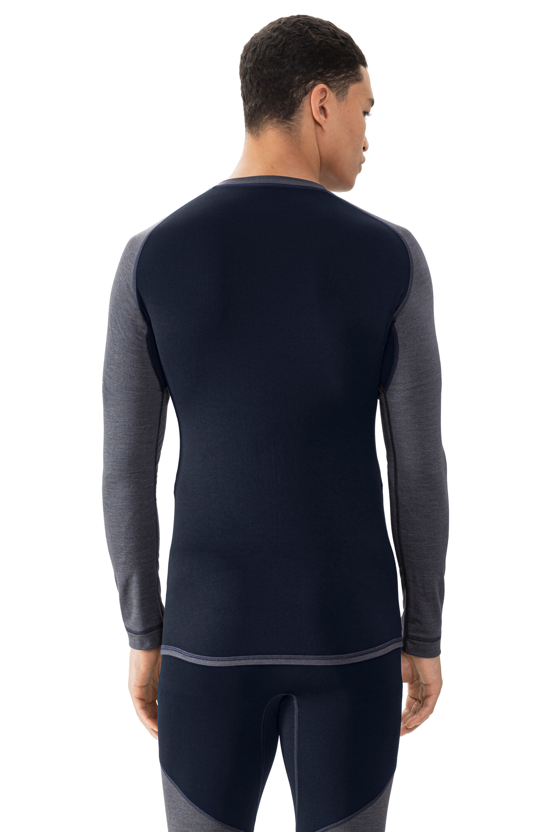 Mey heren T-shirt long sleeve Prfrmnc+, thermo T-shirt lange mouw met O-hals jeansblauw