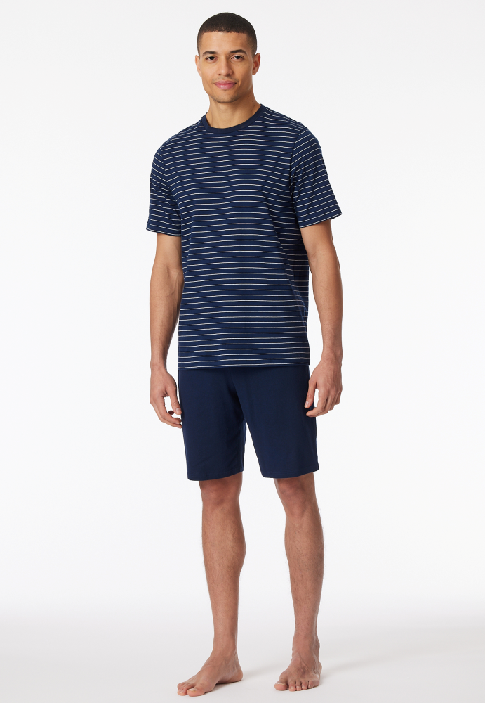 SCHIESSER Cotton Essentials Pyjama kort, heren shortama set, admiraal gestreept