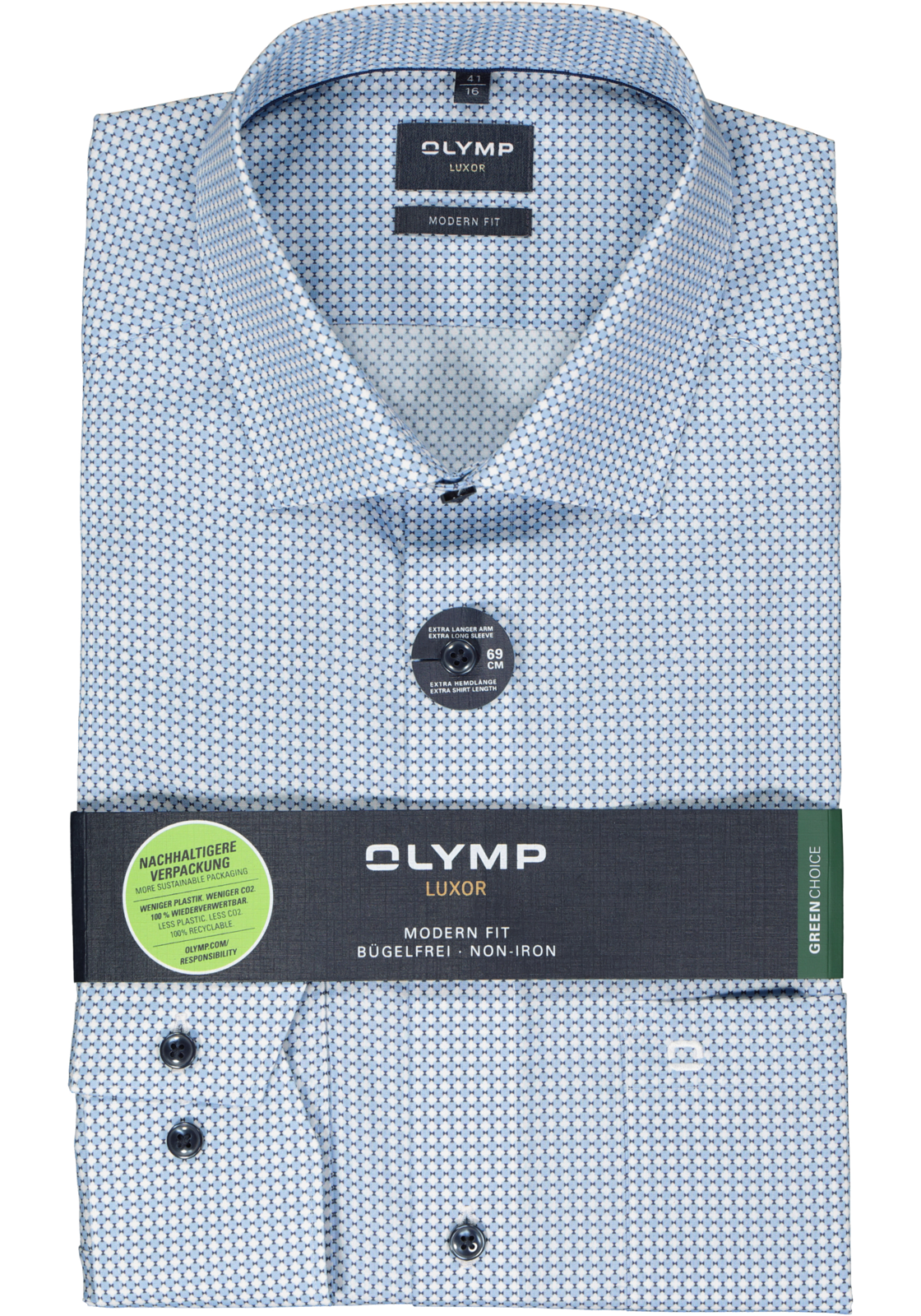 2-4066425673188_olymp-overhemd_HR OLYMP modern fit overhemd, mouwlengte 7, popeline, wit met blauw dessin