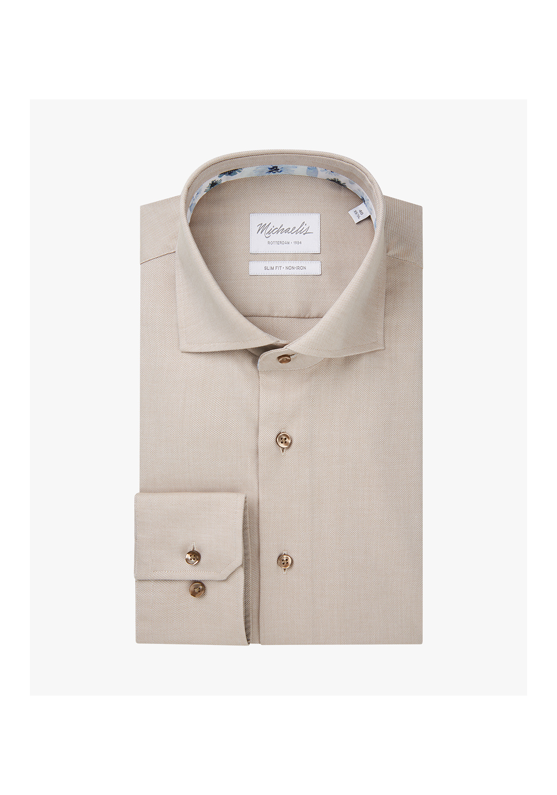 Michaelis slim fit heren overhemd, twill, beige Michaelis slim fit heren overhemd, twill, beige