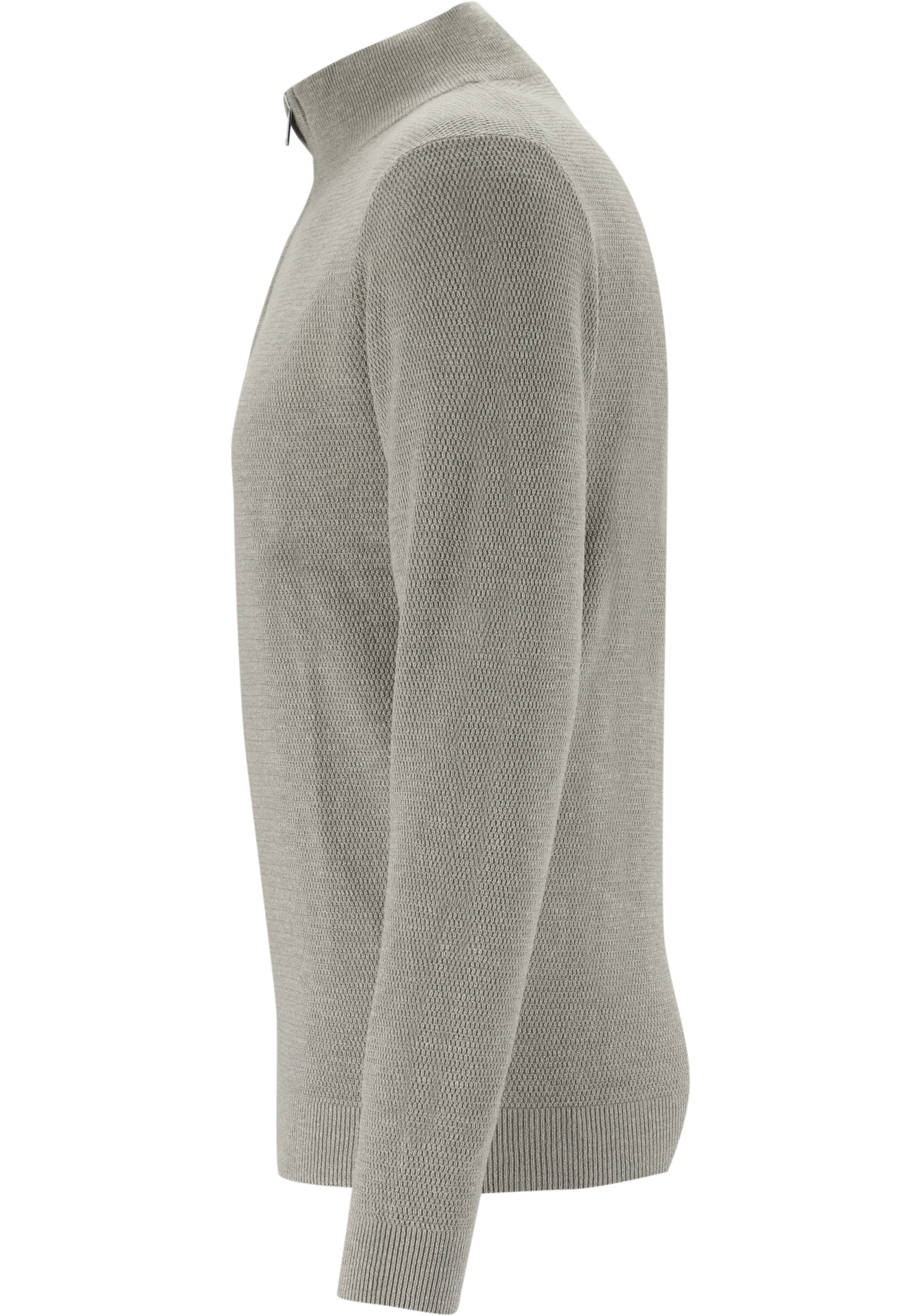 Profuomo heren trui katoen, slim fit trui met korte rits, grijs
