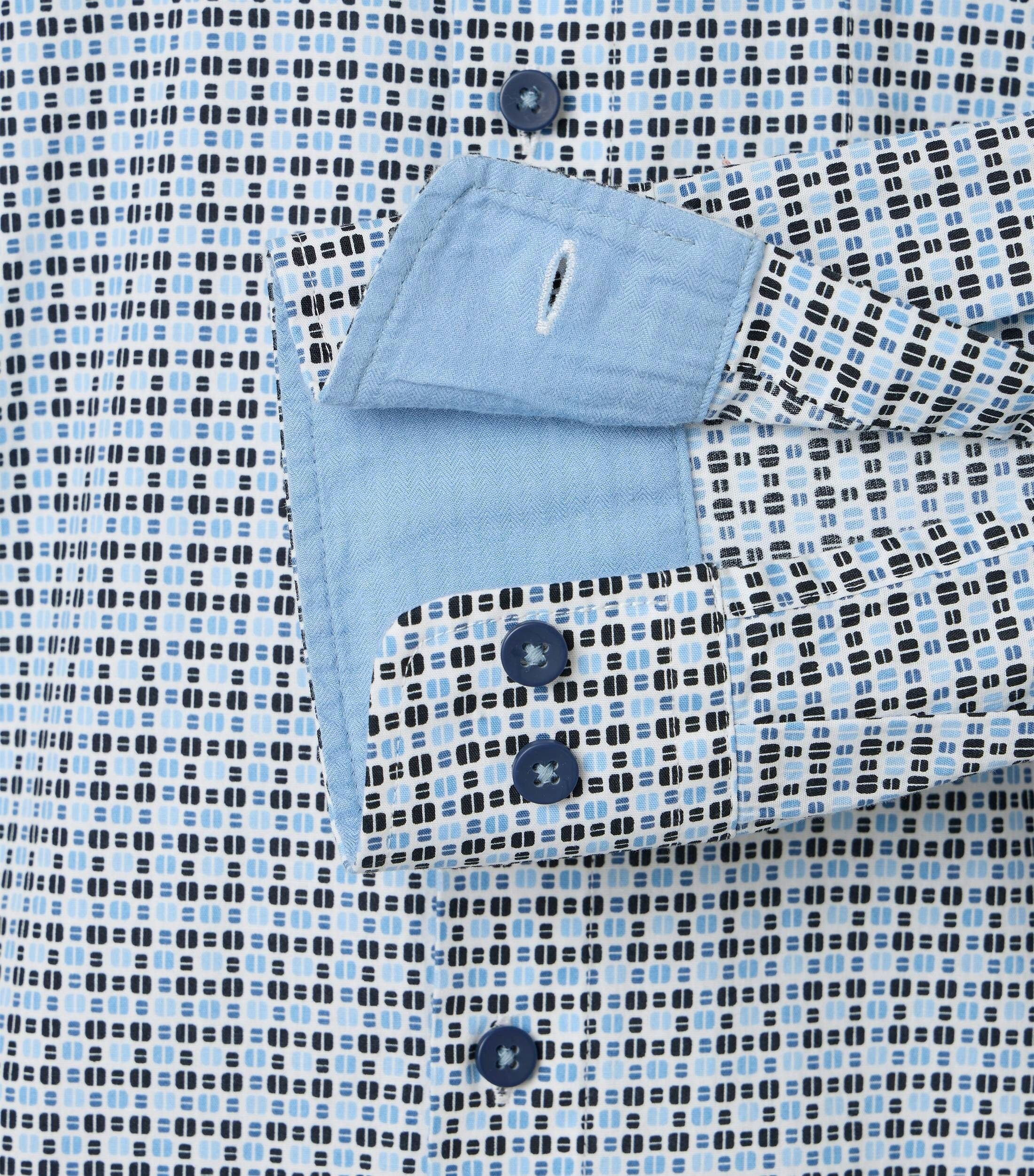 Redmond modern fit overhemd, popeline, wit, lichtblauw, zwart dessin