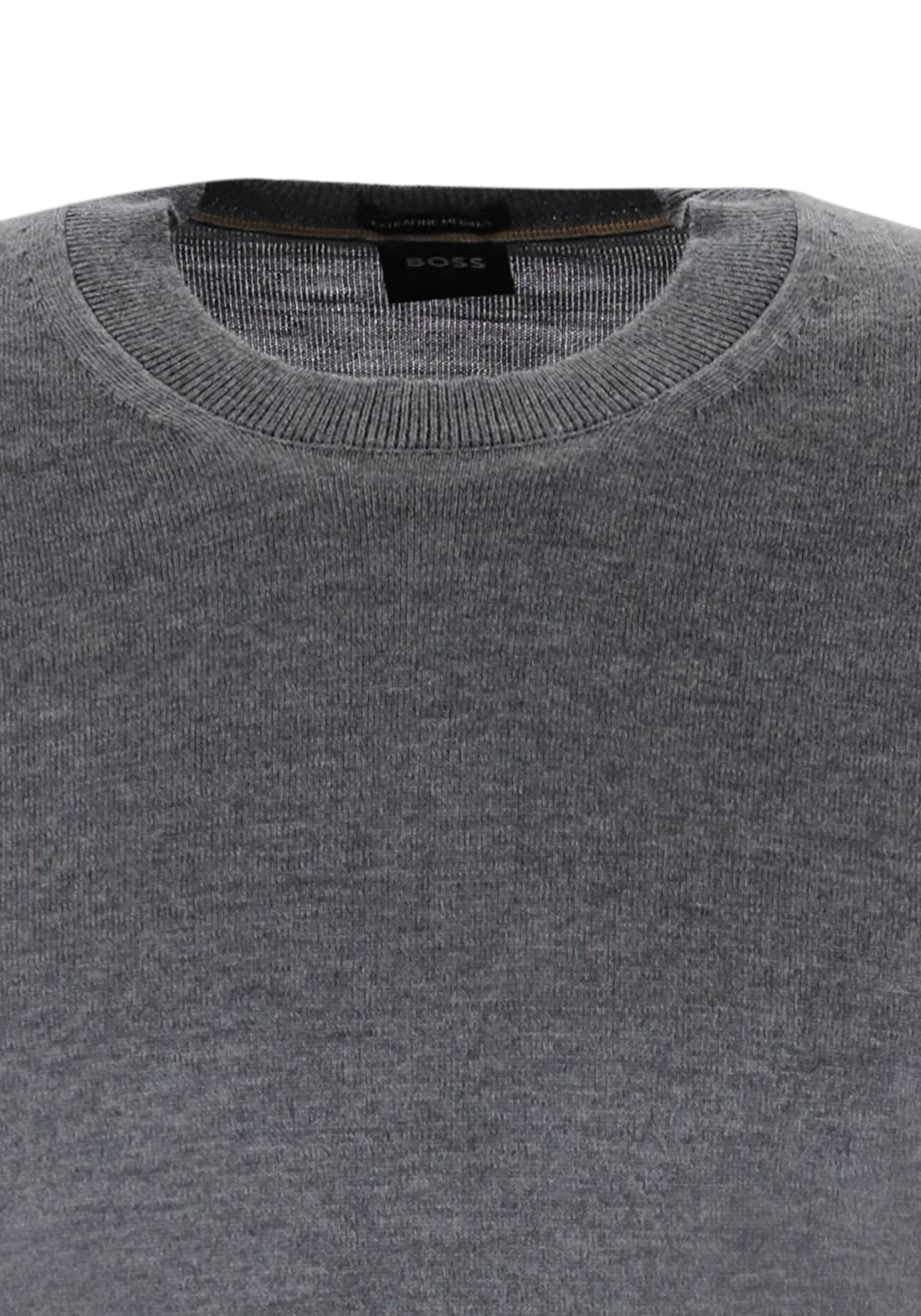BOSS Leno slim fit trui wol, heren pullover middeldik O-hals, middengrijs