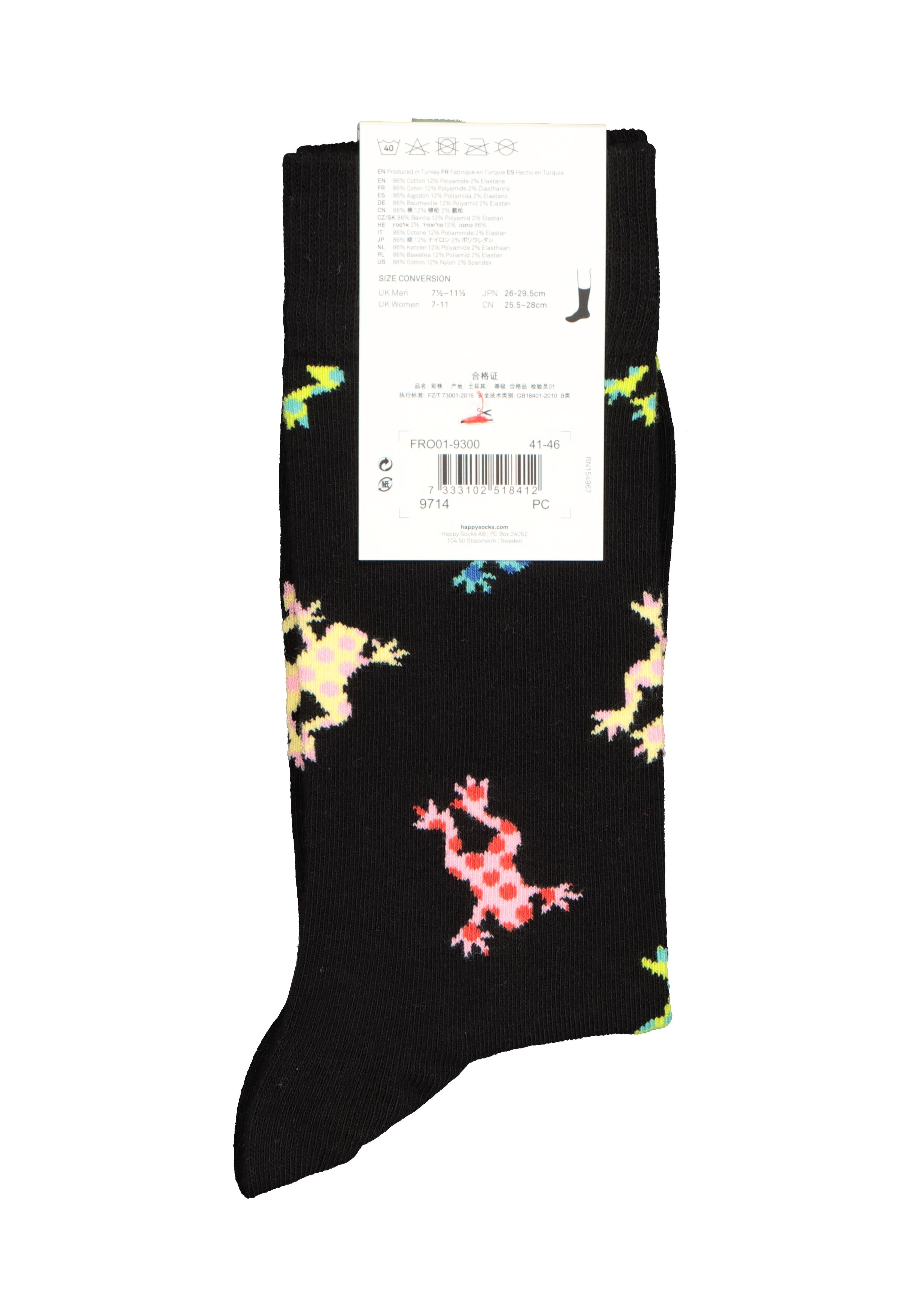 Happy Socks Frog Sock, zwarte sok met gekleurde kikkers